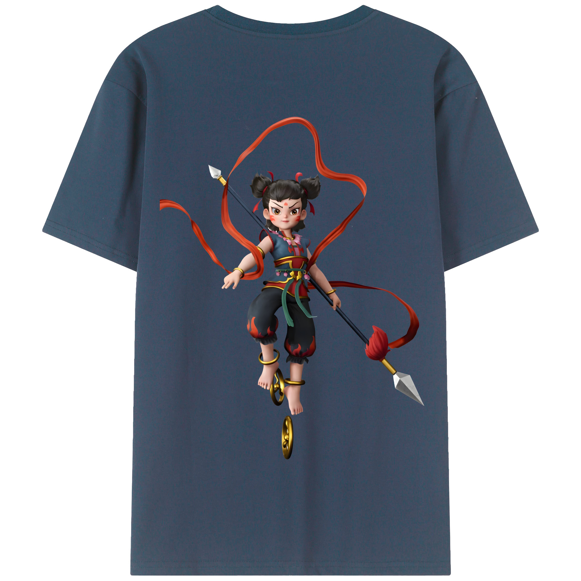 （画像用） Ne Zha 2 ナタ 魔童の大暴れ 綿100％半袖Tシャツ（背面プリント）