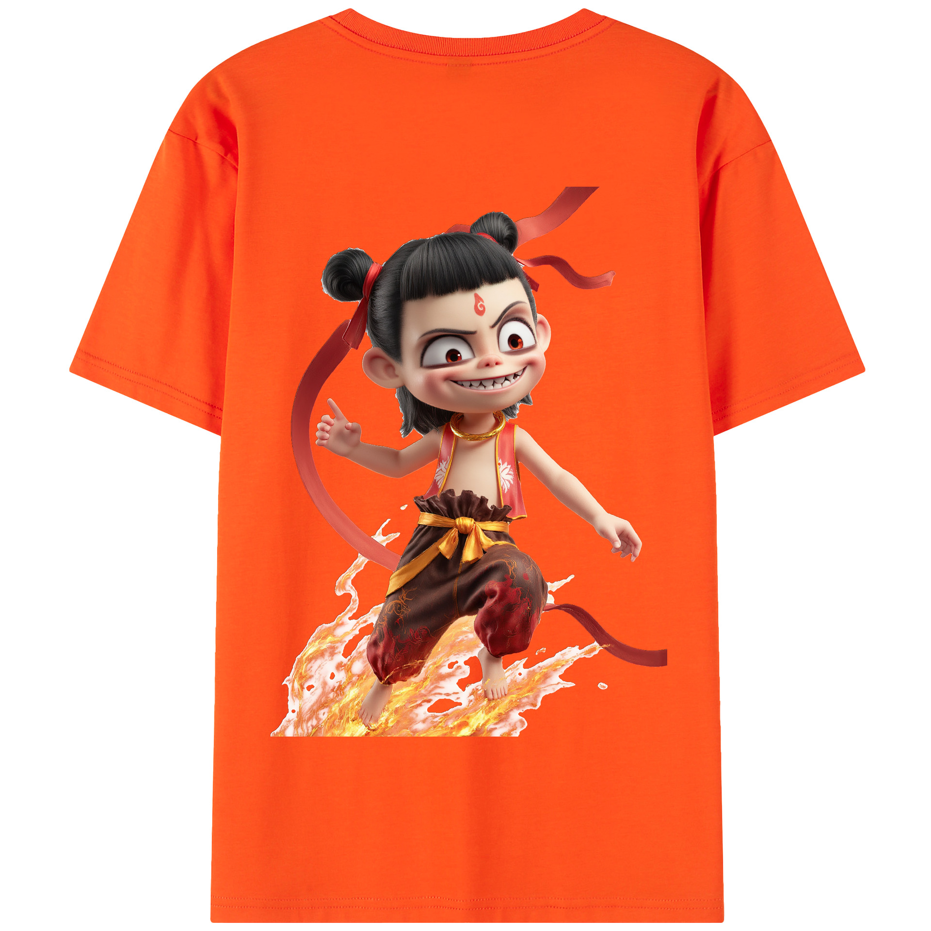 （画像用） Ne Zha 2 ナタ 魔童の大暴れ 綿100％半袖Tシャツ（背面プリント）