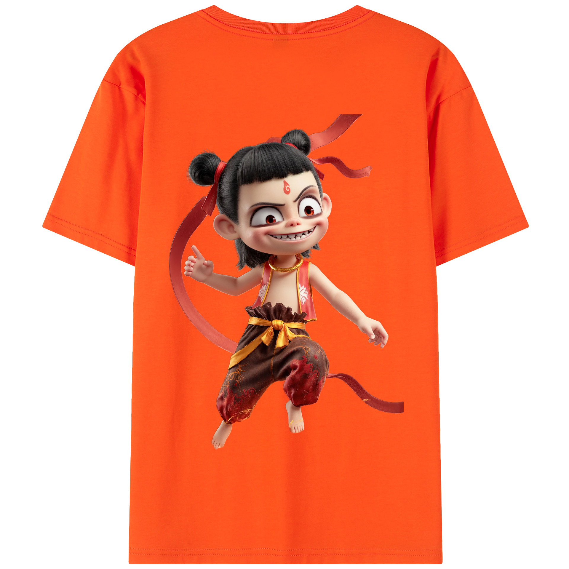 （画像用） Ne Zha 2 ナタ 魔童の大暴れ 綿100％半袖Tシャツ（背面プリント）