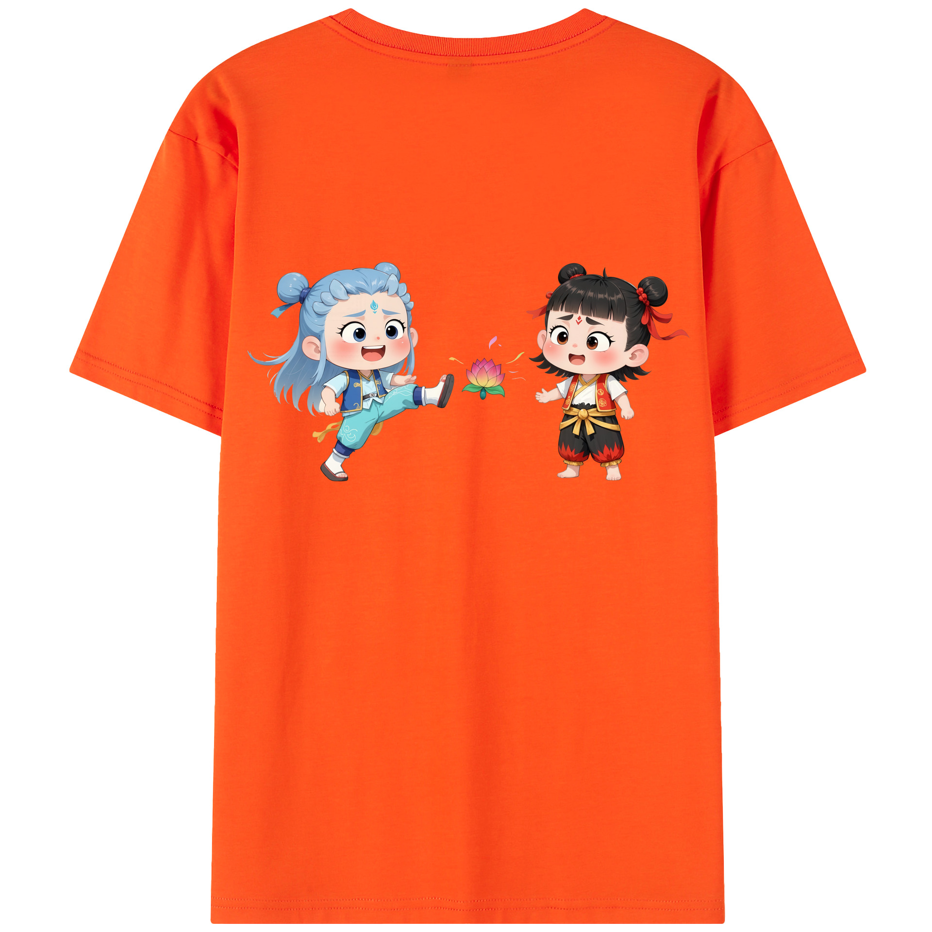 （画像用） Ne Zha 2 ナタ 魔童の大暴れ 綿100％半袖Tシャツ（背面プリント）