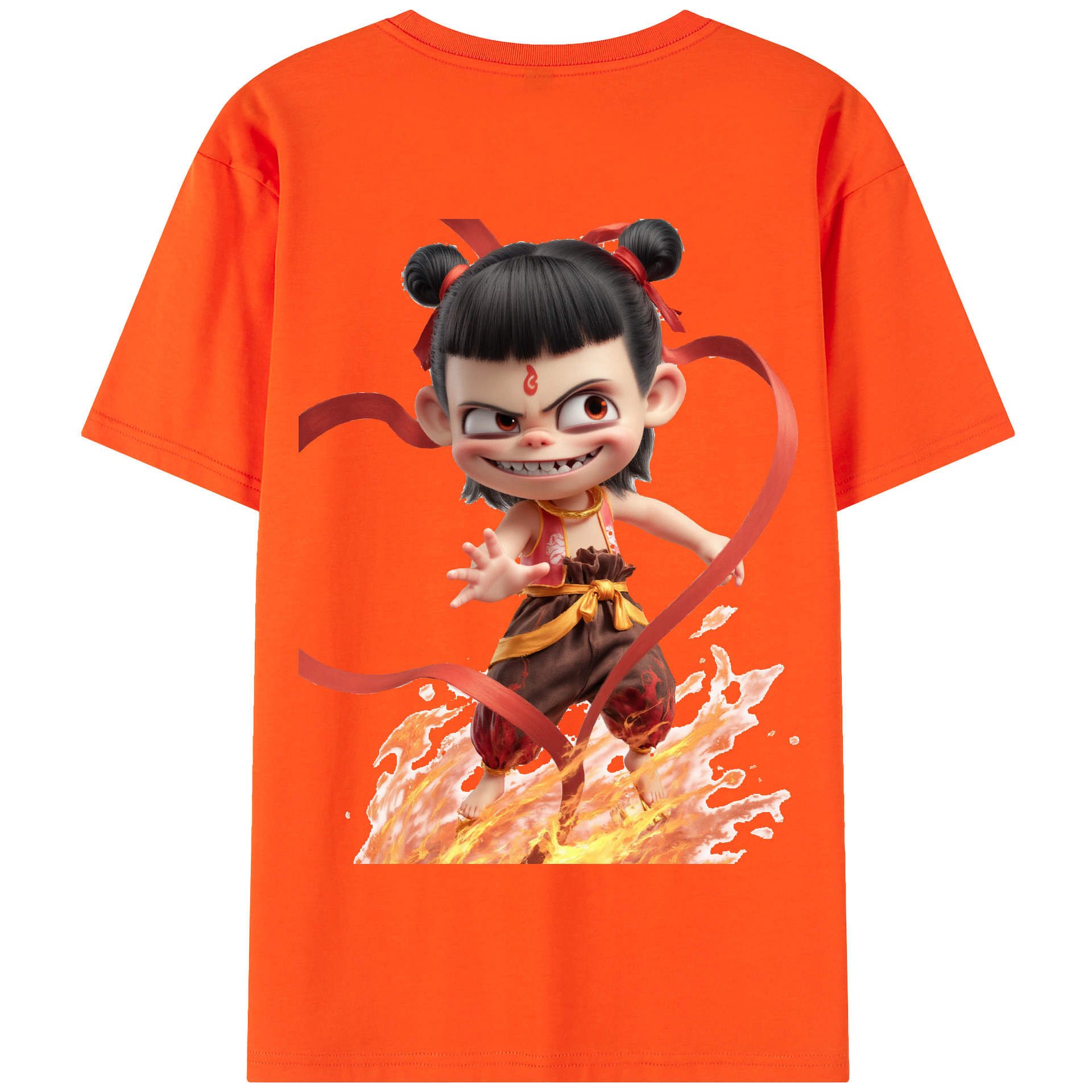 （画像用） Ne Zha 2 ナタ 魔童の大暴れ 綿100％半袖Tシャツ（背面プリント）
