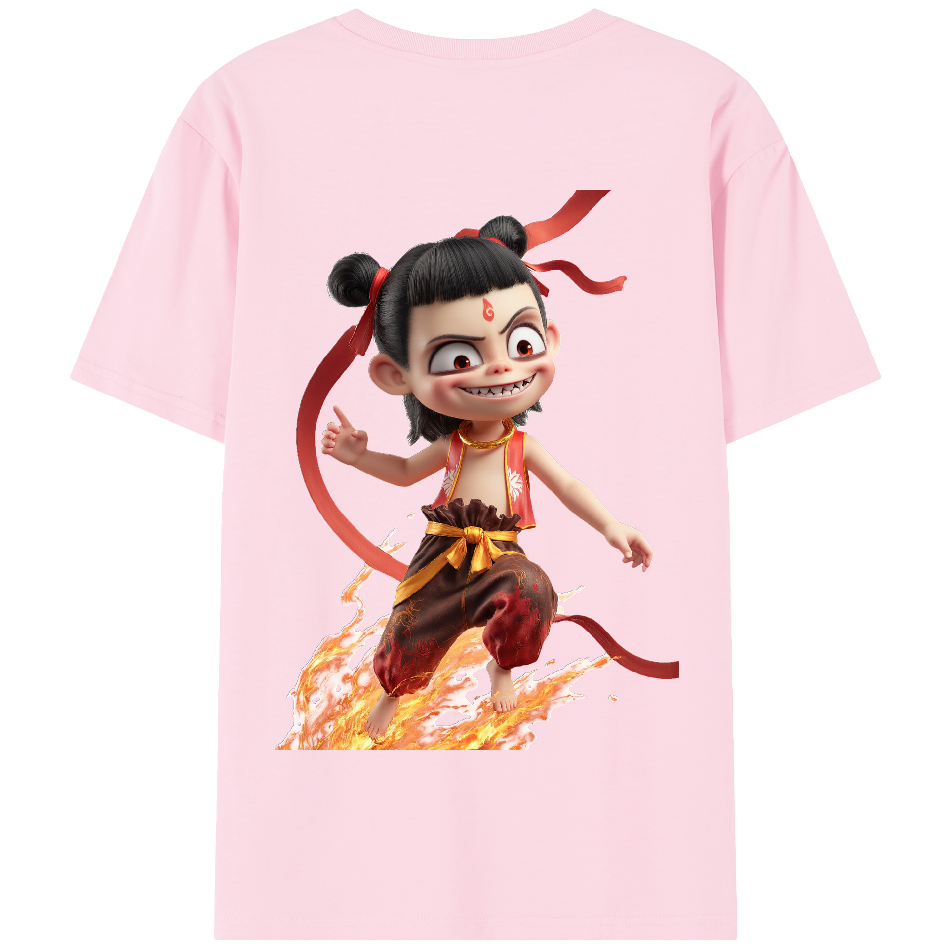 （画像用） Ne Zha 2 ナタ 魔童の大暴れ 綿100％半袖Tシャツ（背面プリント）