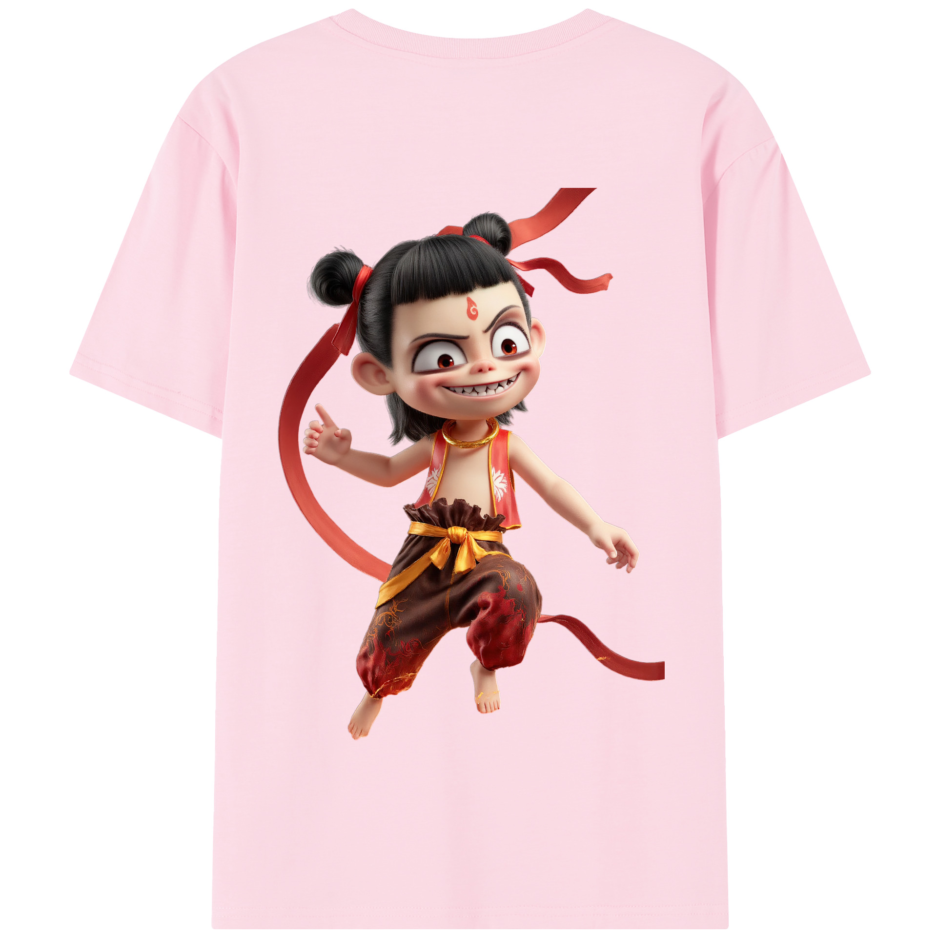 （画像用） Ne Zha 2 ナタ 魔童の大暴れ 綿100％半袖Tシャツ（背面プリント）