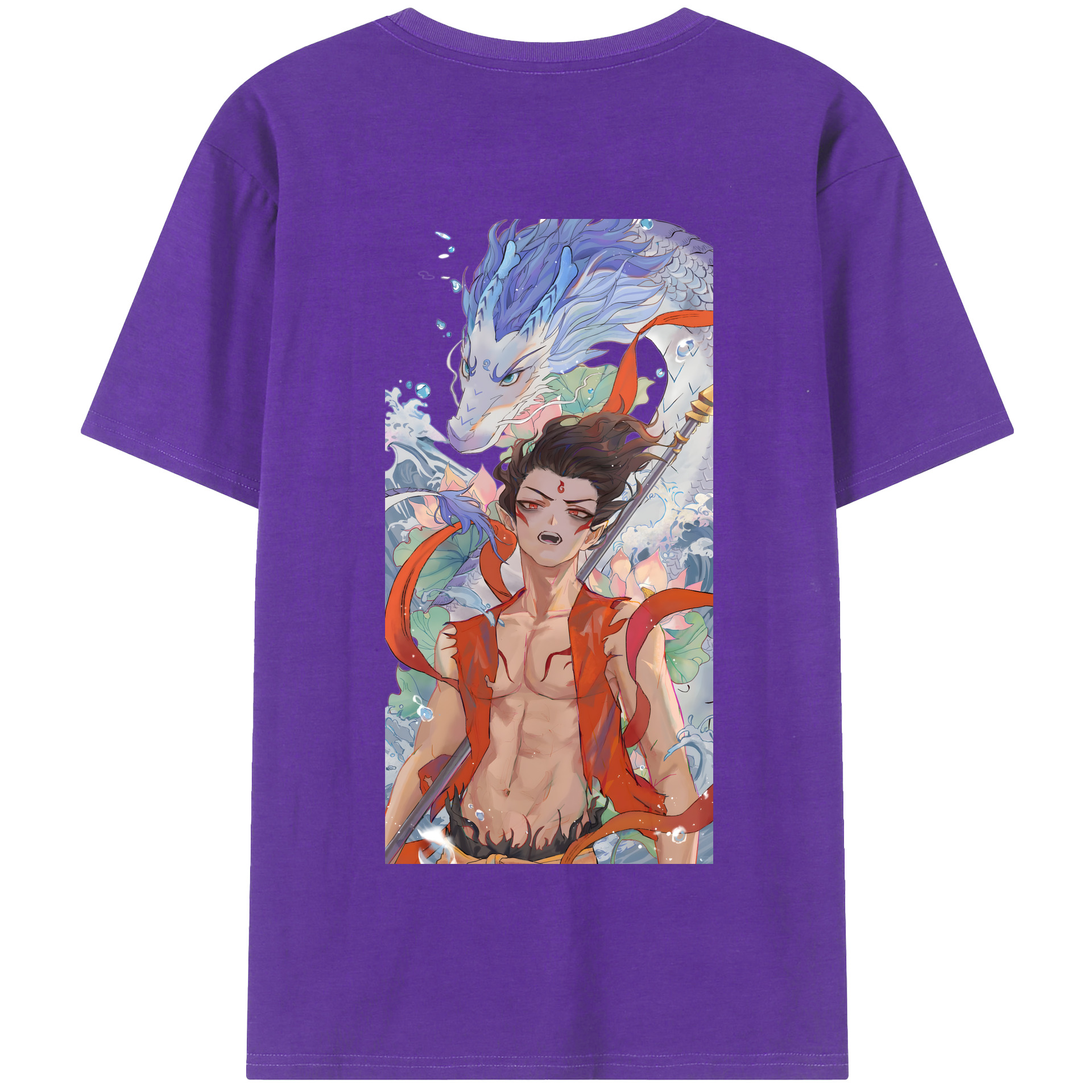 （画像用） Ne Zha 2 ナタ 魔童の大暴れ 綿100％半袖Tシャツ（背面プリント）
