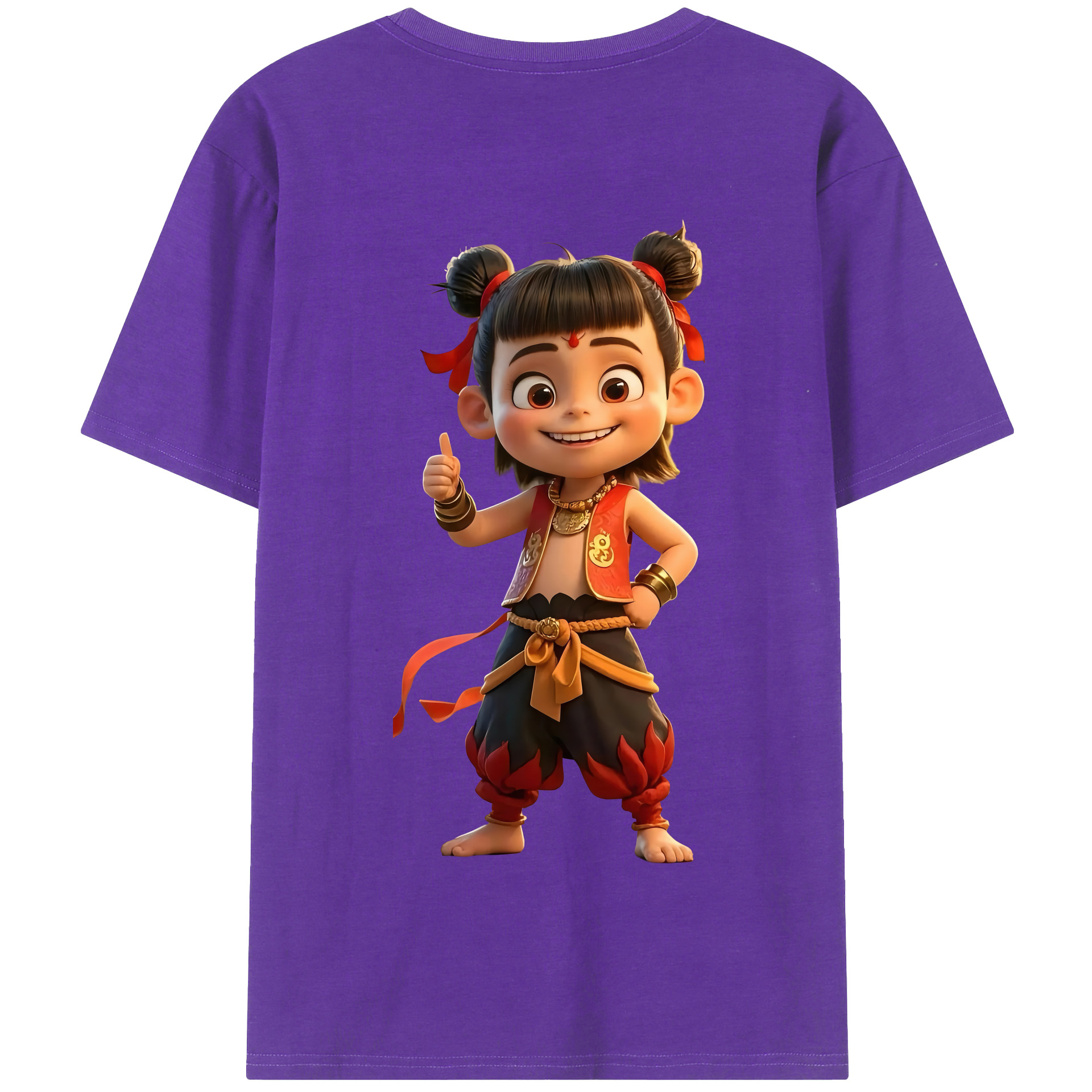 （画像用） Ne Zha 2 ナタ 魔童の大暴れ 綿100％半袖Tシャツ（背面プリント）