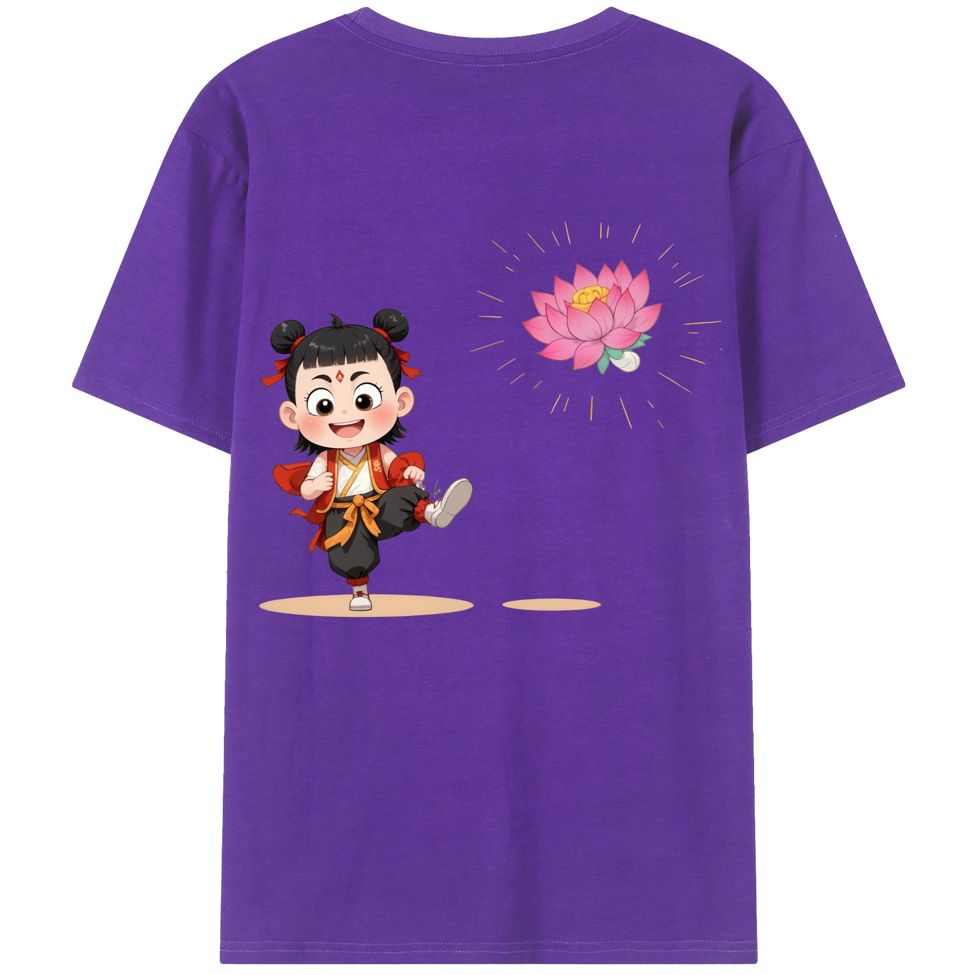 （画像用） Ne Zha 2 ナタ 魔童の大暴れ 綿100％半袖Tシャツ（背面プリント）