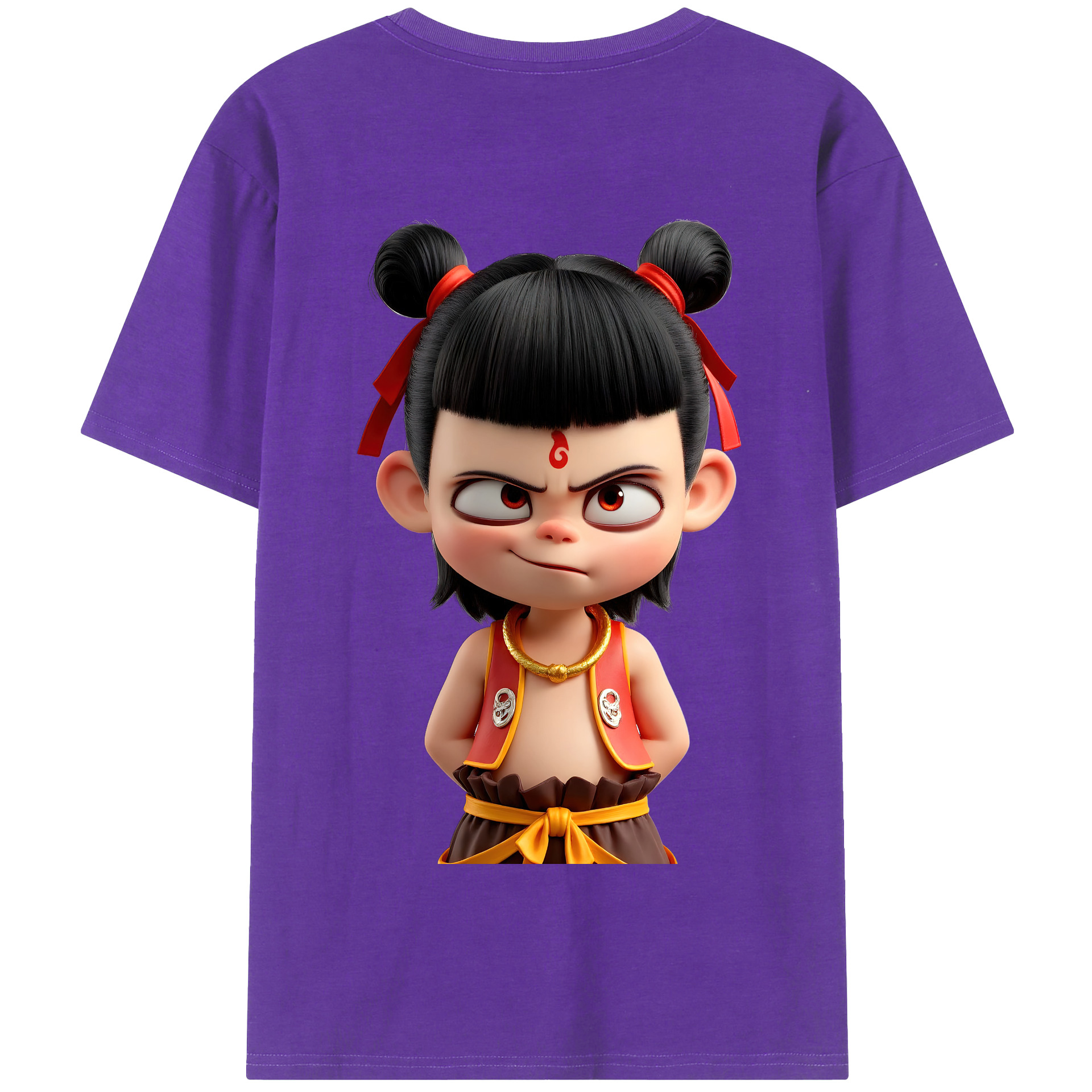 （画像用） Ne Zha 2 ナタ 魔童の大暴れ 綿100％半袖Tシャツ（背面プリント）