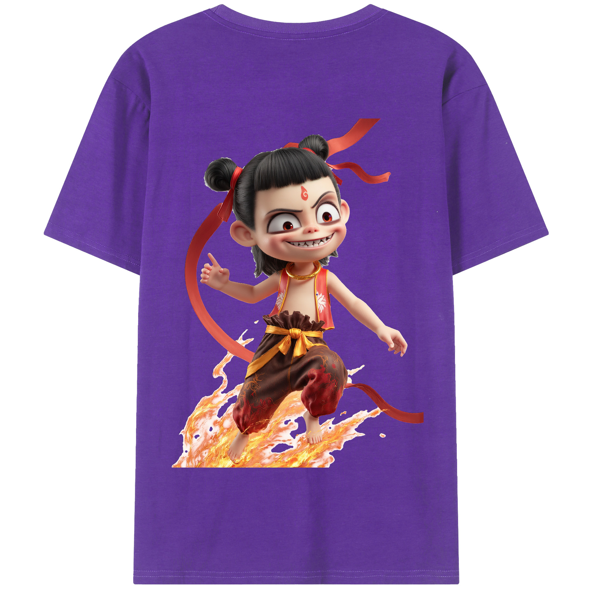（画像用） Ne Zha 2 ナタ 魔童の大暴れ 綿100％半袖Tシャツ（背面プリント）