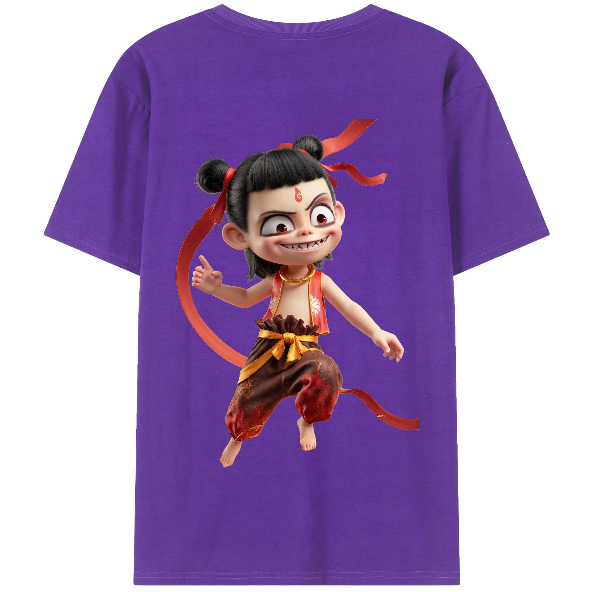 （画像用） Ne Zha 2 ナタ 魔童の大暴れ 綿100％半袖Tシャツ（背面プリント）