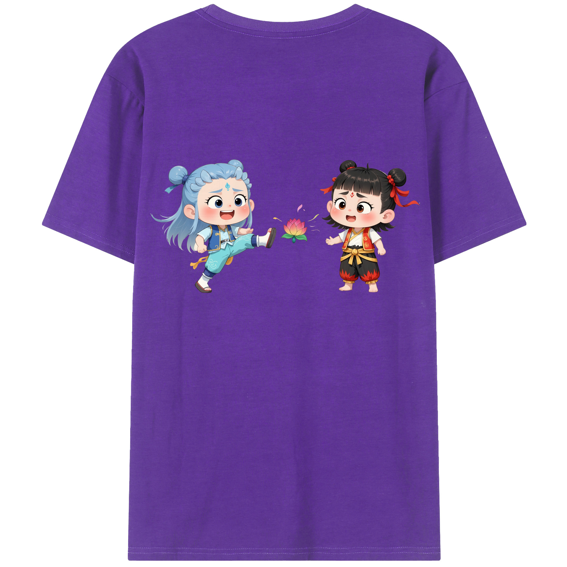 （画像用） Ne Zha 2 ナタ 魔童の大暴れ 綿100％半袖Tシャツ（背面プリント）