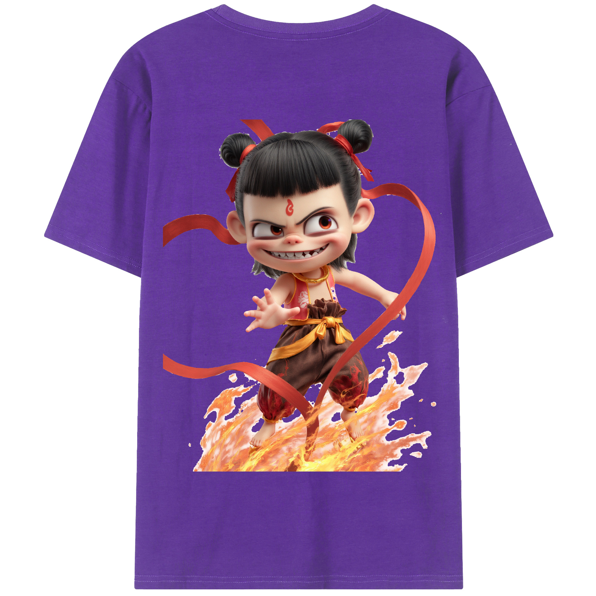 （画像用） Ne Zha 2 ナタ 魔童の大暴れ 綿100％半袖Tシャツ（背面プリント）
