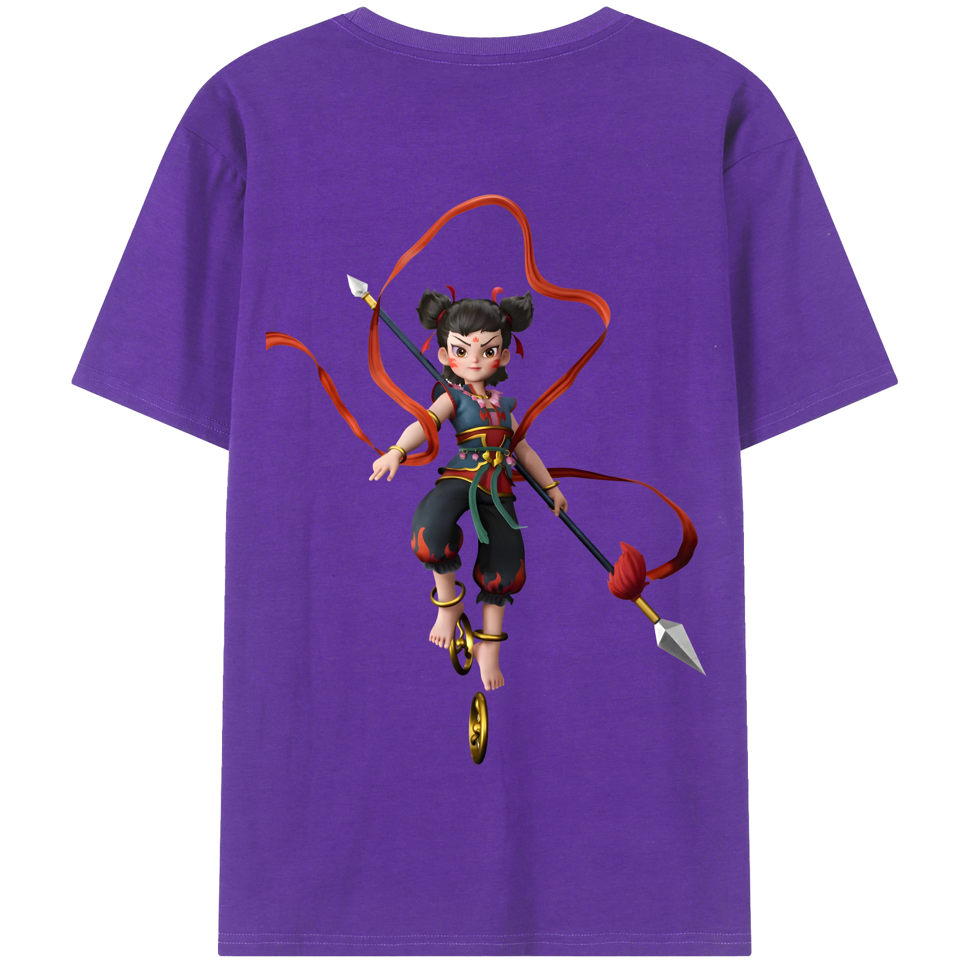 （画像用） Ne Zha 2 ナタ 魔童の大暴れ 綿100％半袖Tシャツ（背面プリント）