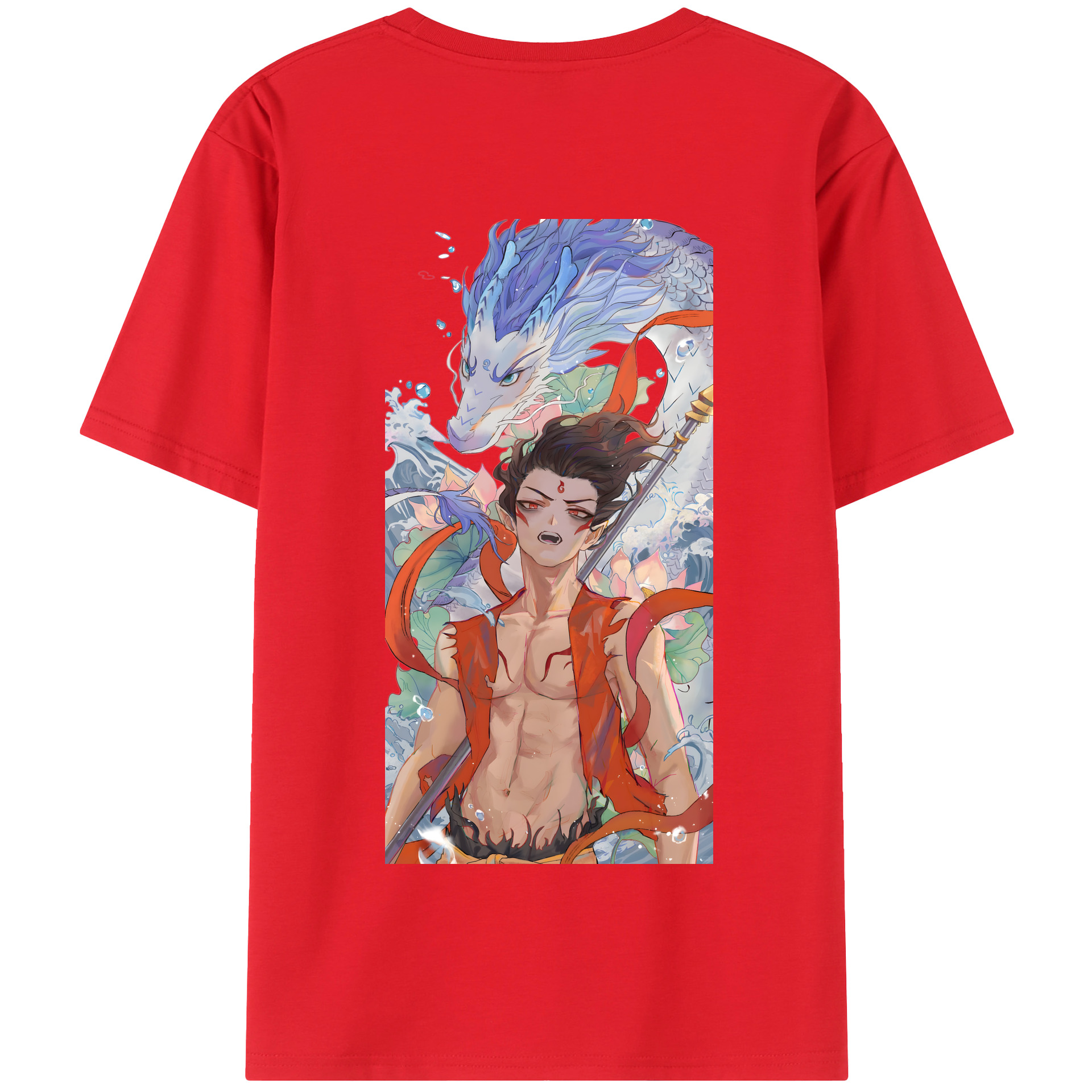 （画像用） Ne Zha 2 ナタ 魔童の大暴れ 綿100％半袖Tシャツ（背面プリント）