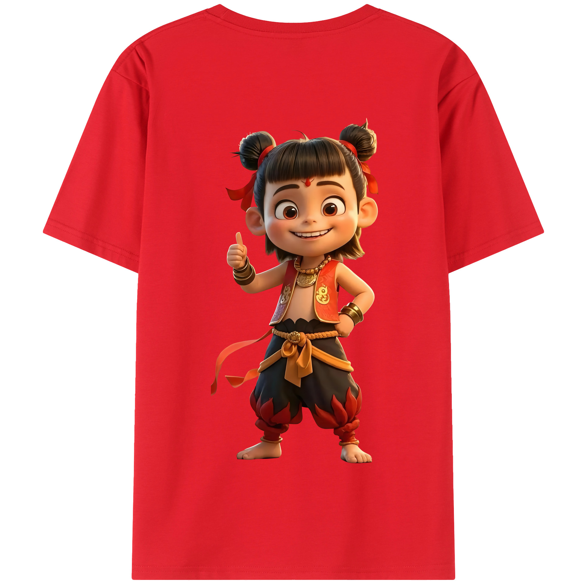 （画像用） Ne Zha 2 ナタ 魔童の大暴れ 綿100％半袖Tシャツ（背面プリント）