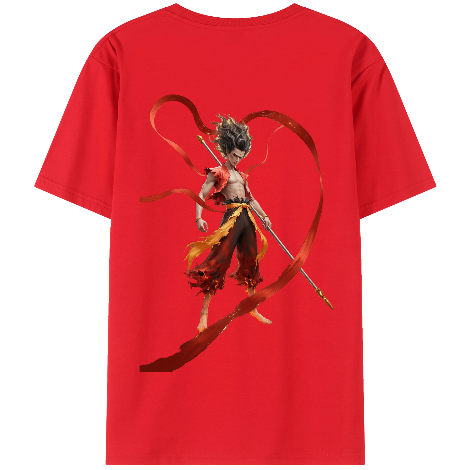 （画像用） Ne Zha 2 ナタ 魔童の大暴れ 綿100％半袖Tシャツ（背面プリント）