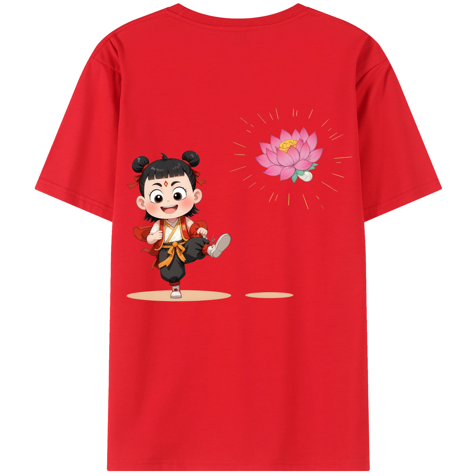 （画像用） Ne Zha 2 ナタ 魔童の大暴れ 綿100％半袖Tシャツ（背面プリント）
