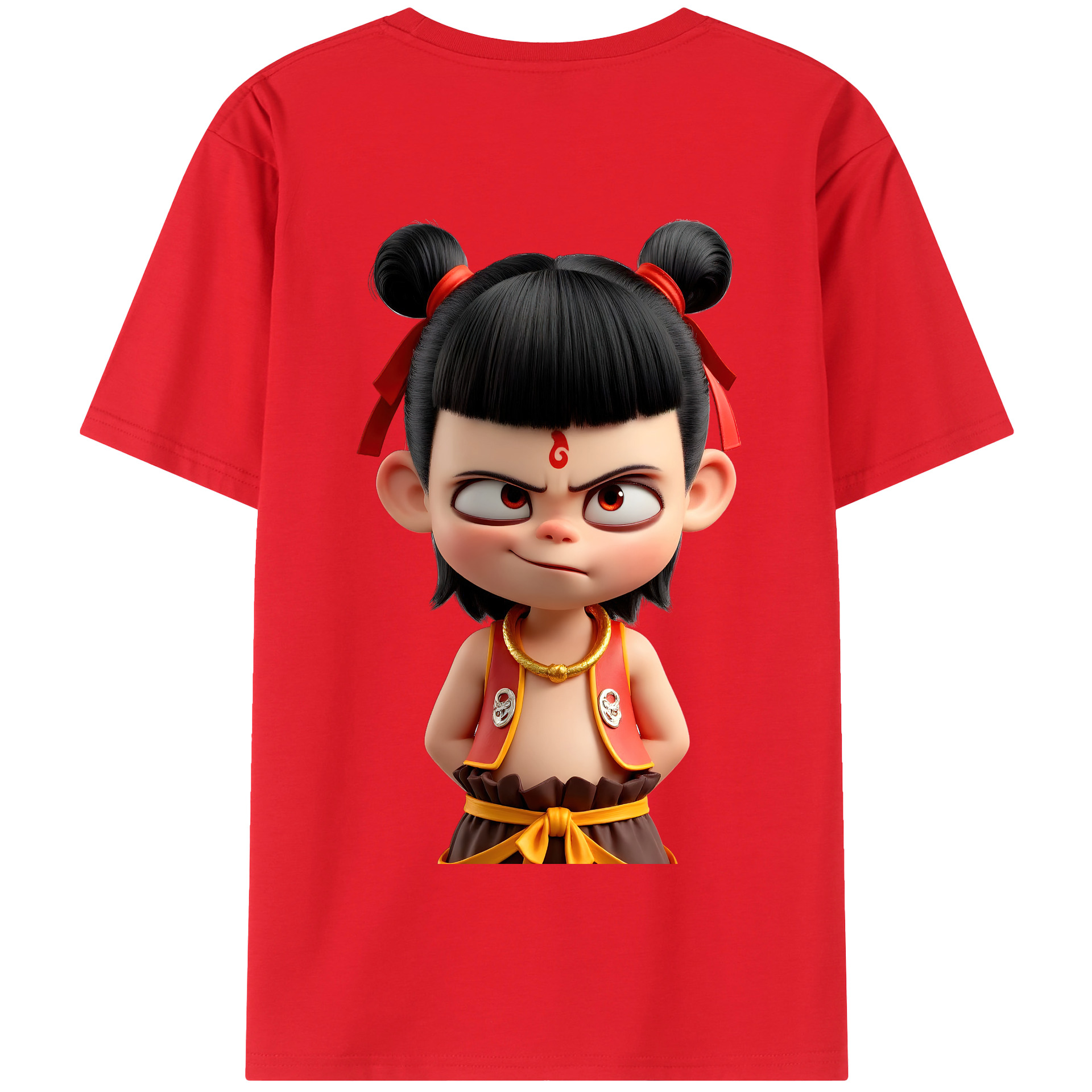 （画像用） Ne Zha 2 ナタ 魔童の大暴れ 綿100％半袖Tシャツ（背面プリント）