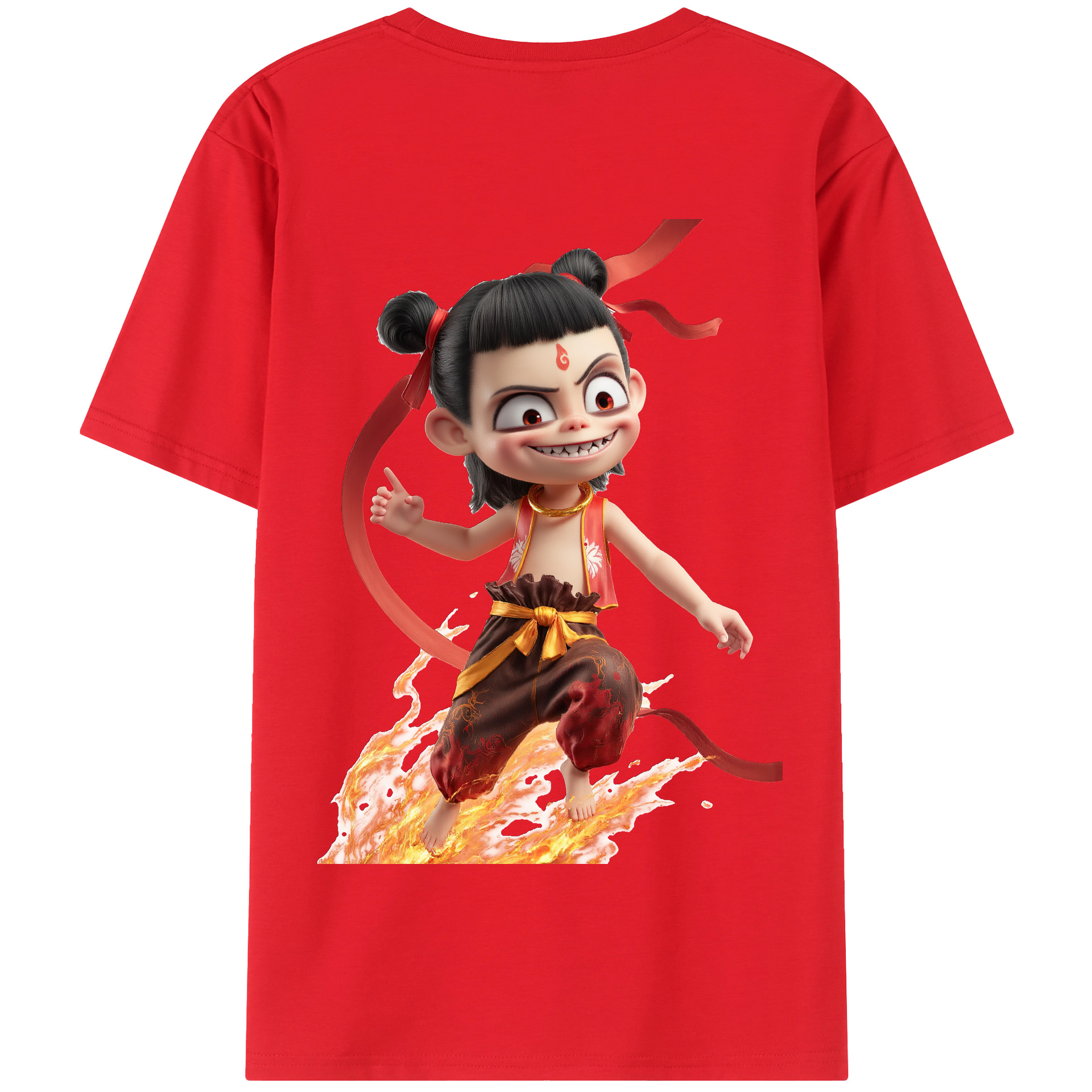 （画像用） Ne Zha 2 ナタ 魔童の大暴れ 綿100％半袖Tシャツ（背面プリント）