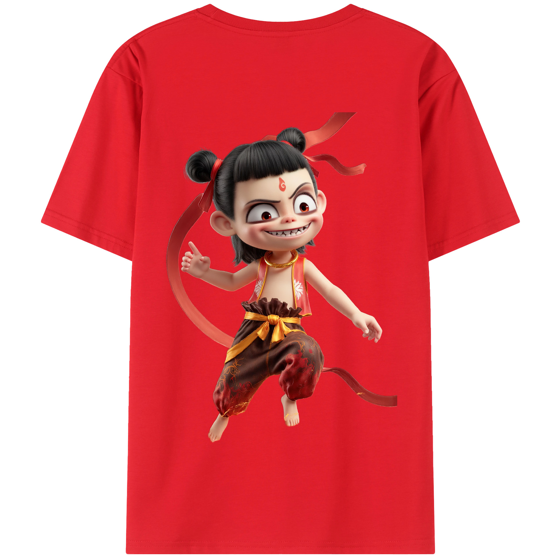 （画像用） Ne Zha 2 ナタ 魔童の大暴れ 綿100％半袖Tシャツ（背面プリント）