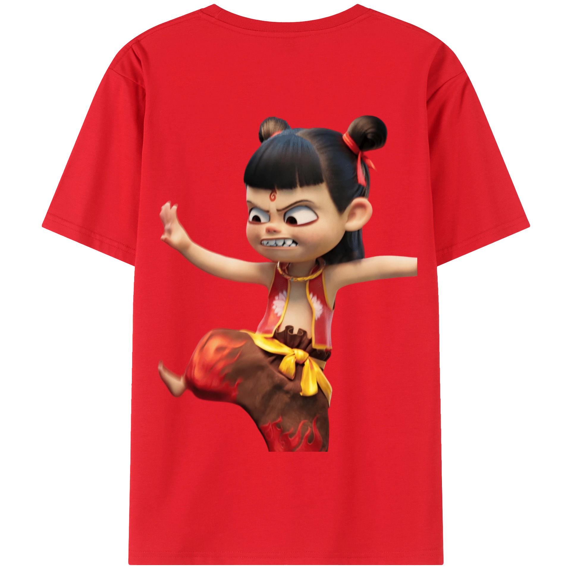 （画像用） Ne Zha 2 ナタ 魔童の大暴れ 綿100％半袖Tシャツ（背面プリント）
