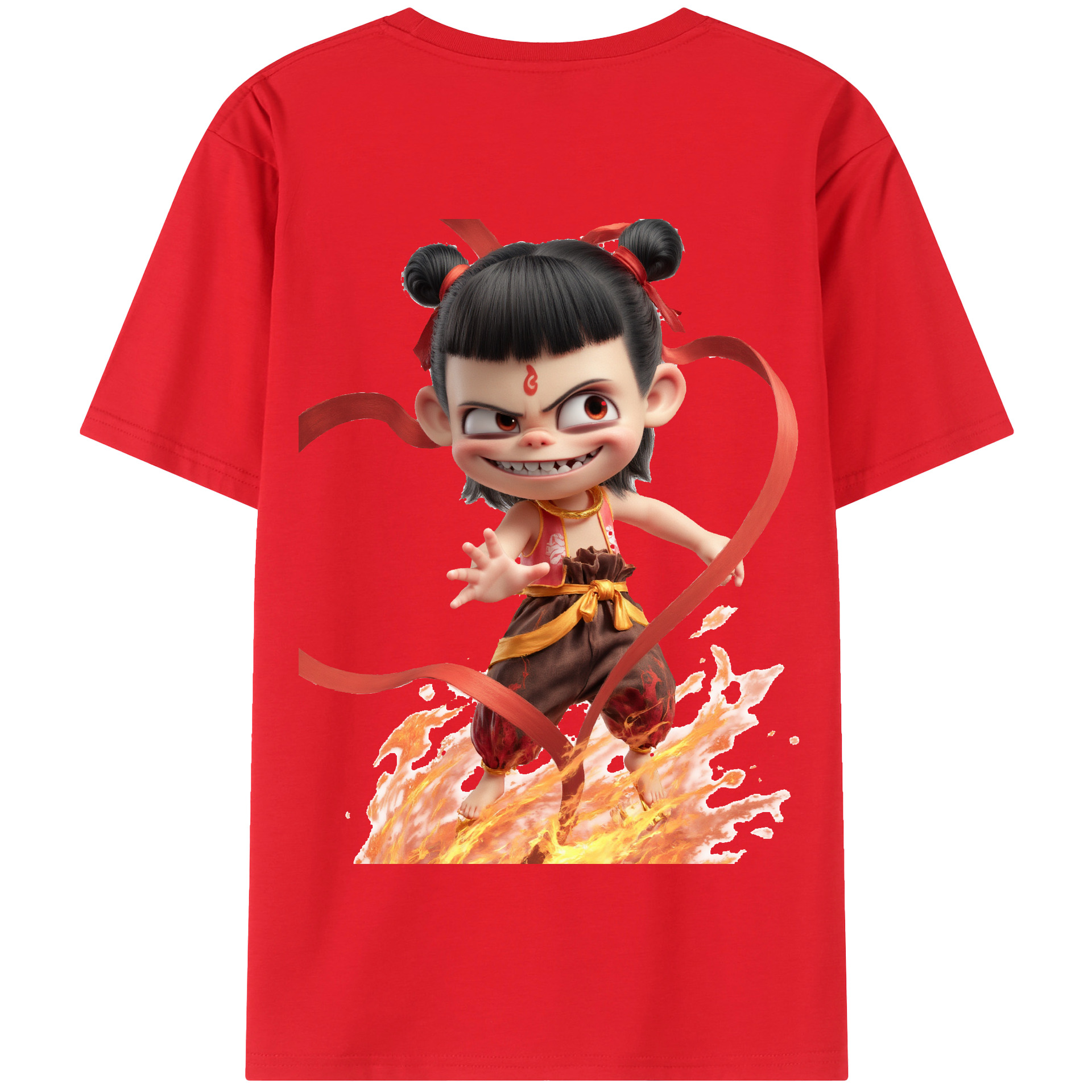 （画像用） Ne Zha 2 ナタ 魔童の大暴れ 綿100％半袖Tシャツ（背面プリント）