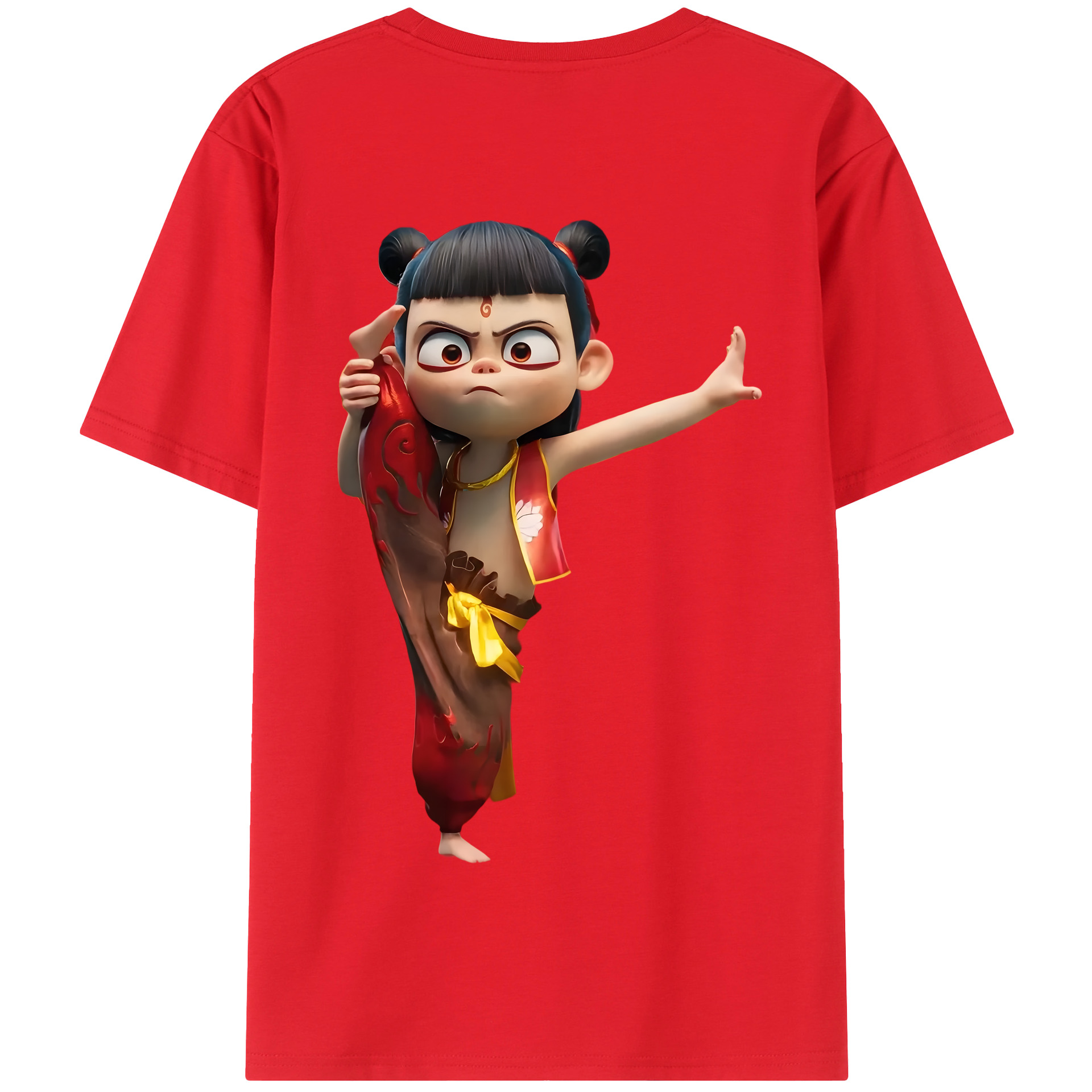 （画像用） Ne Zha 2 ナタ 魔童の大暴れ 綿100％半袖Tシャツ（背面プリント）