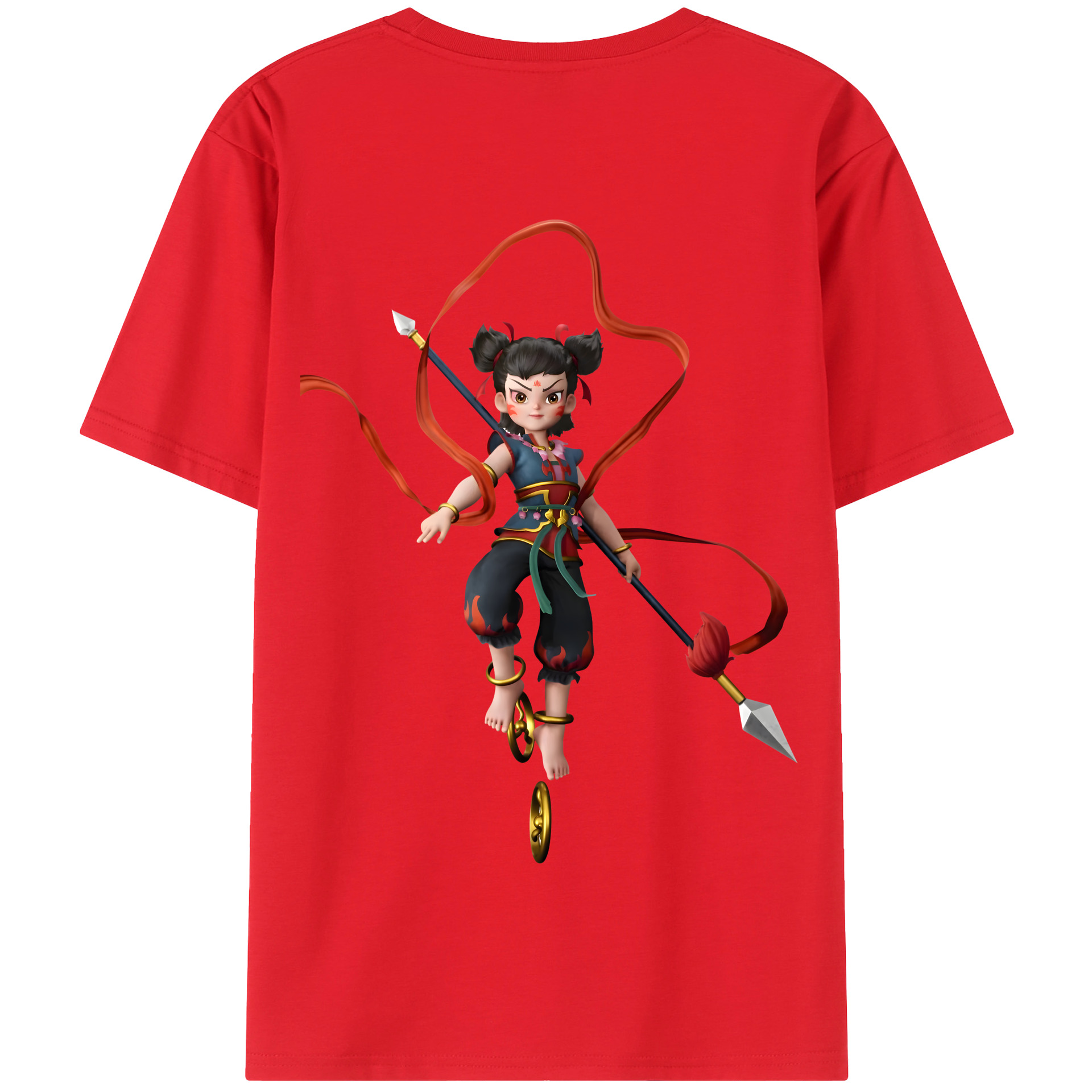（画像用） Ne Zha 2 ナタ 魔童の大暴れ 綿100％半袖Tシャツ（背面プリント）