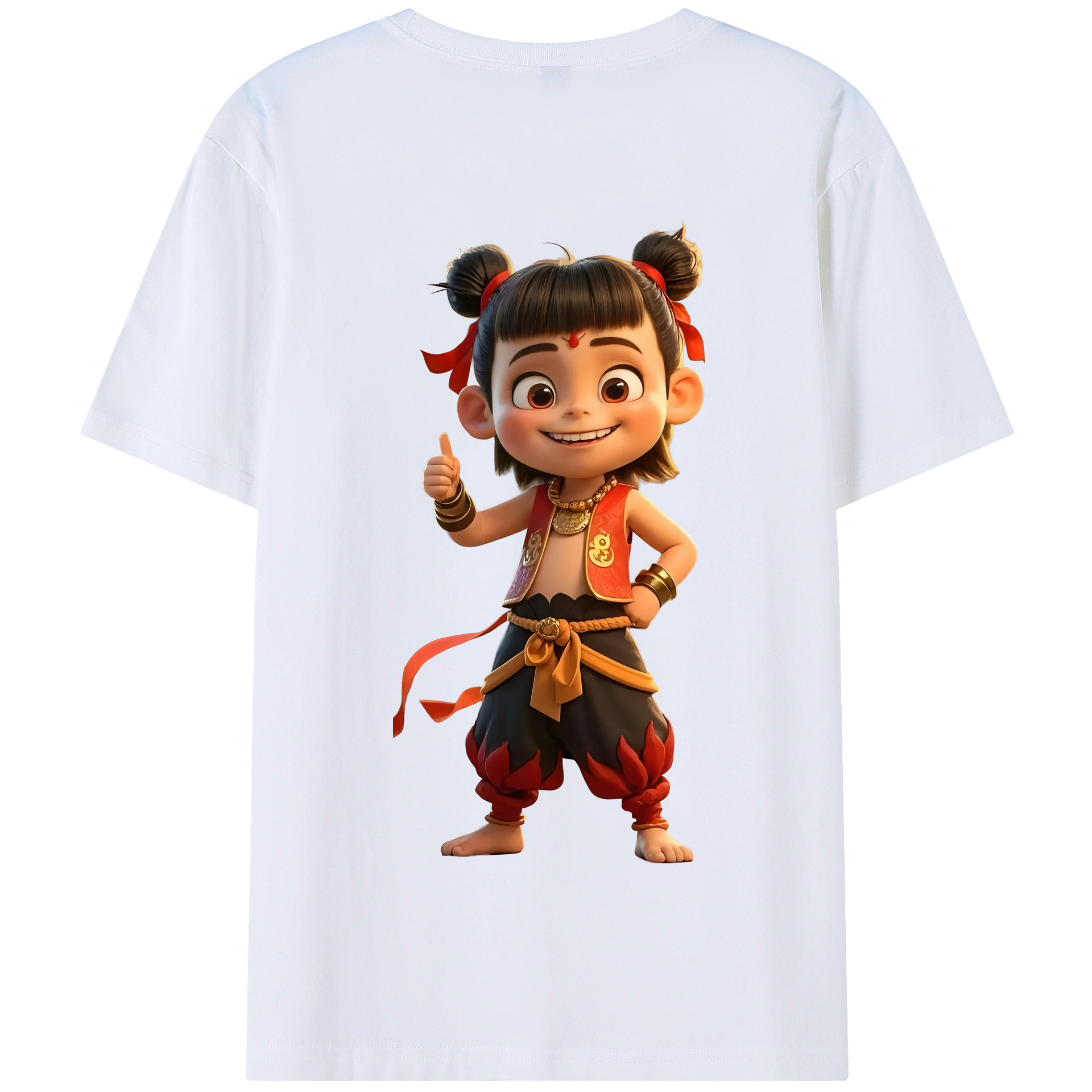 （画像用） Ne Zha 2 ナタ 魔童の大暴れ 綿100％半袖Tシャツ（背面プリント）