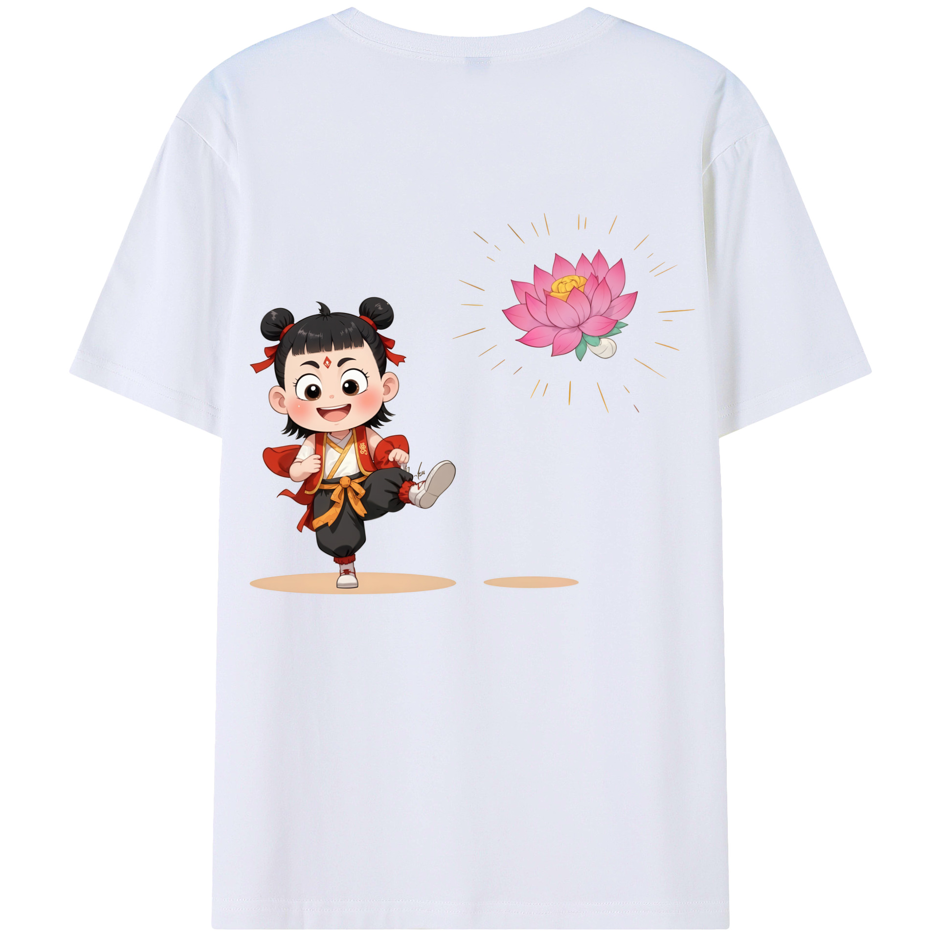 （画像用） Ne Zha 2 ナタ 魔童の大暴れ 綿100％半袖Tシャツ（背面プリント）