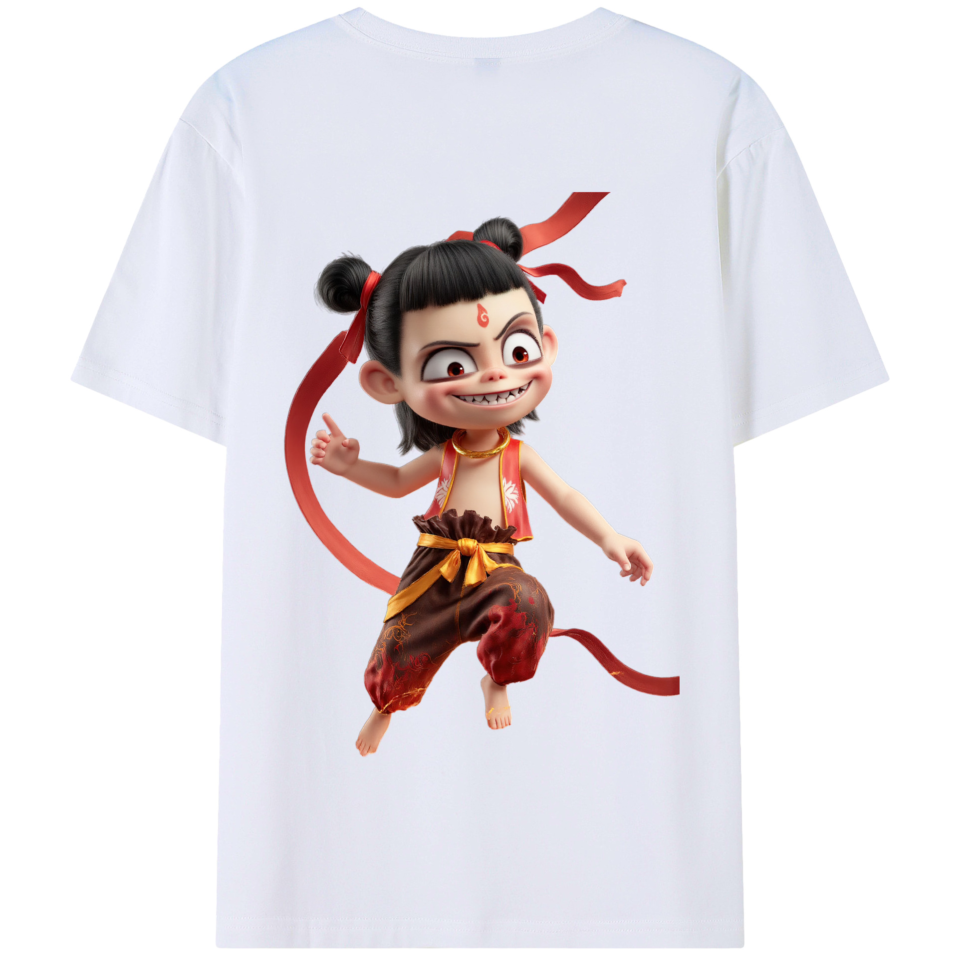 （画像用） Ne Zha 2 ナタ 魔童の大暴れ 綿100％半袖Tシャツ（背面プリント）