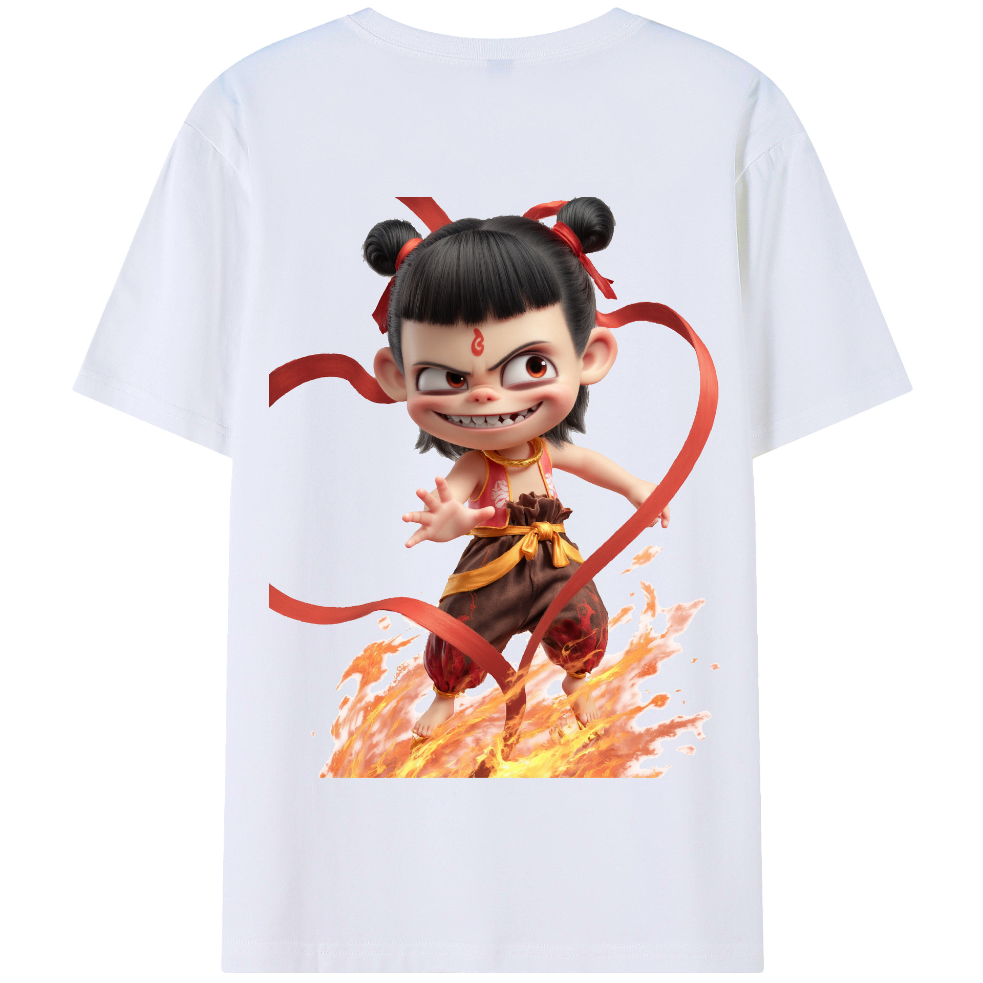（画像用） Ne Zha 2 ナタ 魔童の大暴れ 綿100％半袖Tシャツ（背面プリント）
