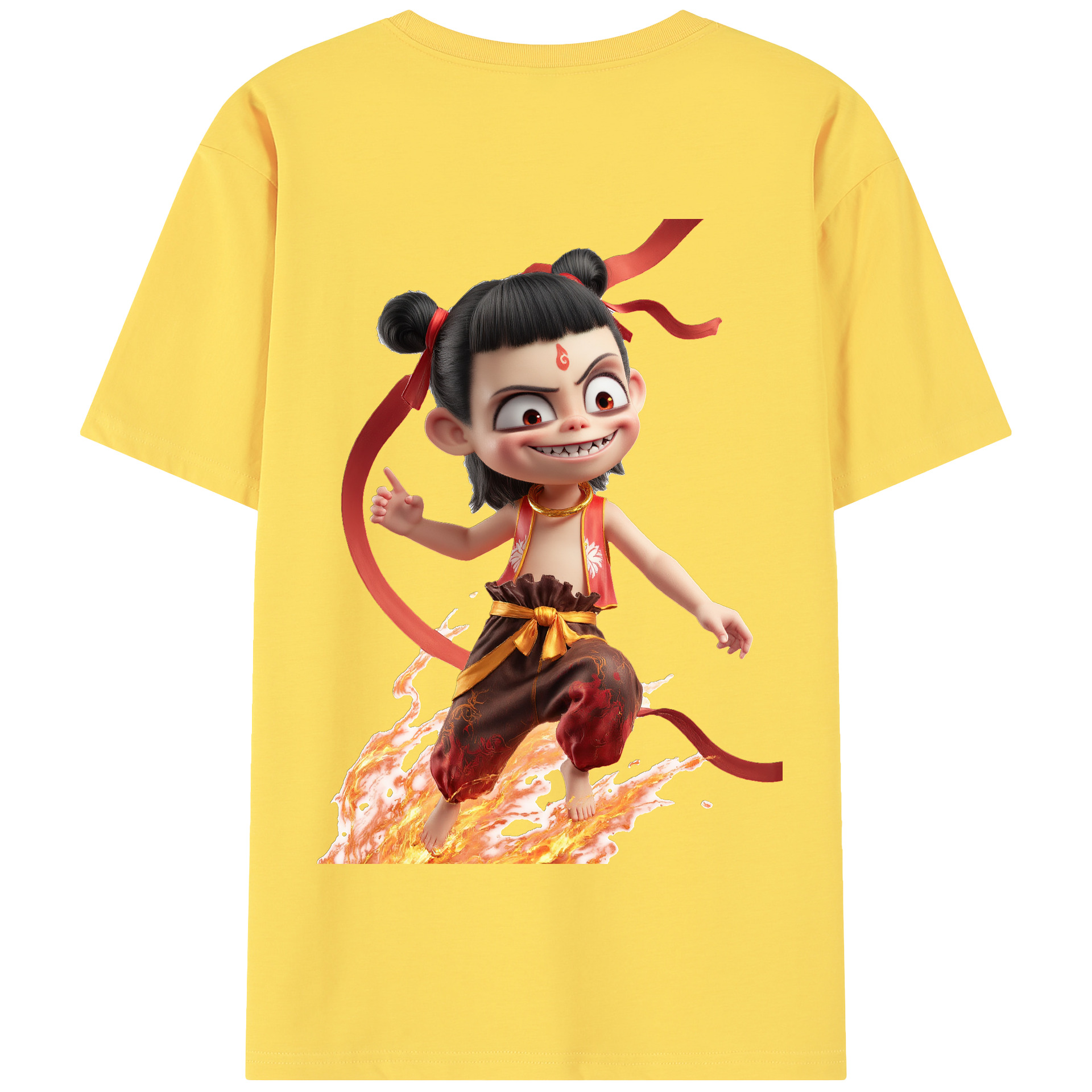 （画像用） Ne Zha 2 ナタ 魔童の大暴れ 綿100％半袖Tシャツ（背面プリント）
