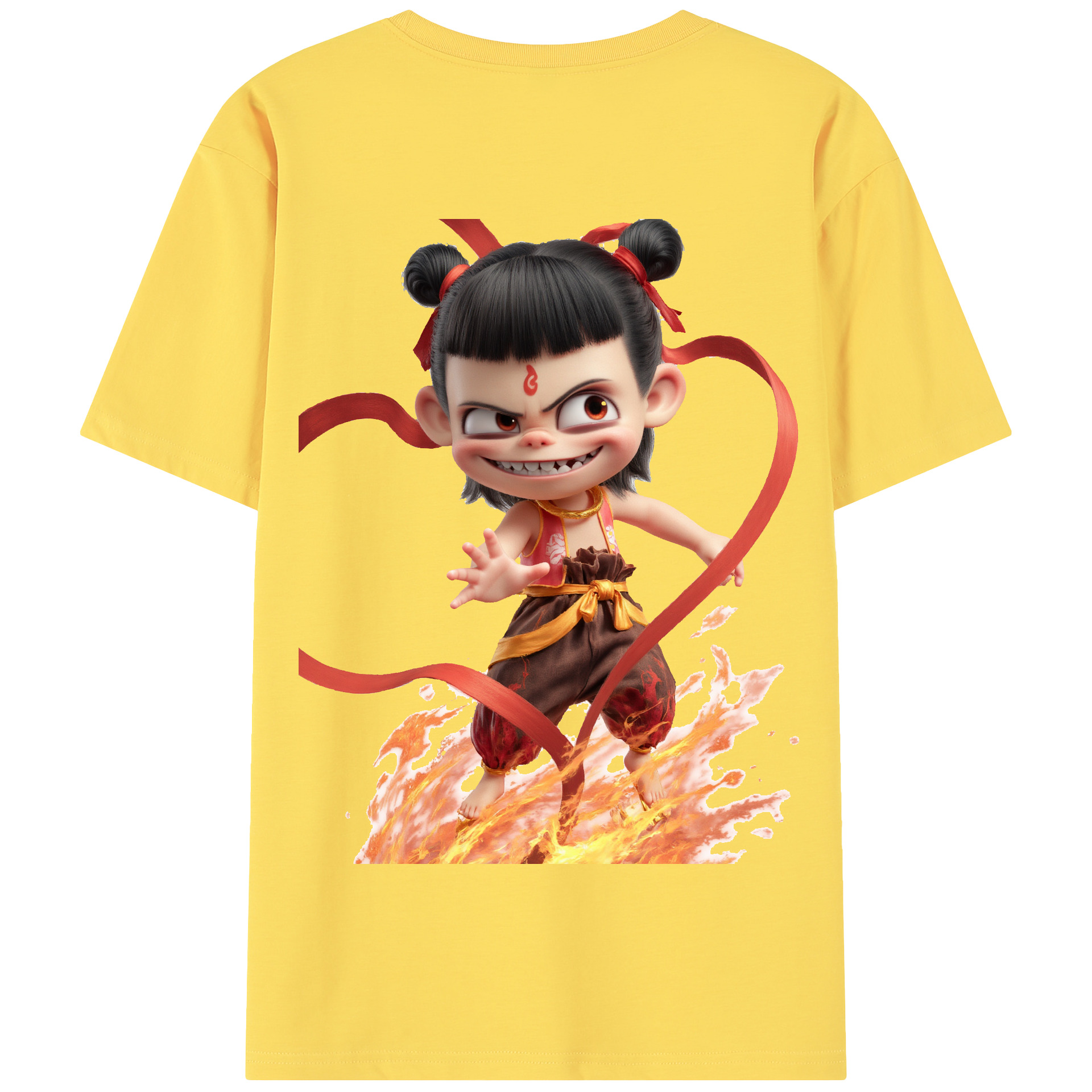 （画像用） Ne Zha 2 ナタ 魔童の大暴れ 綿100％半袖Tシャツ（背面プリント）