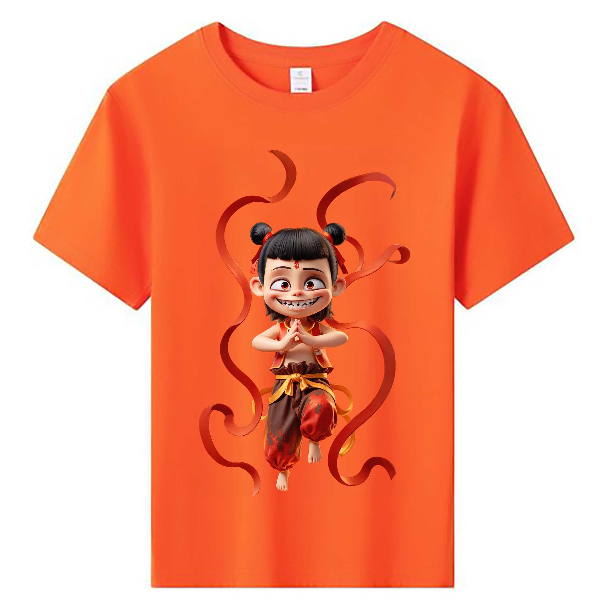 （画像用） Ne Zha 2 ナタ 魔童の大暴れ 綿100％キッズTシャツ（フロントプリント）