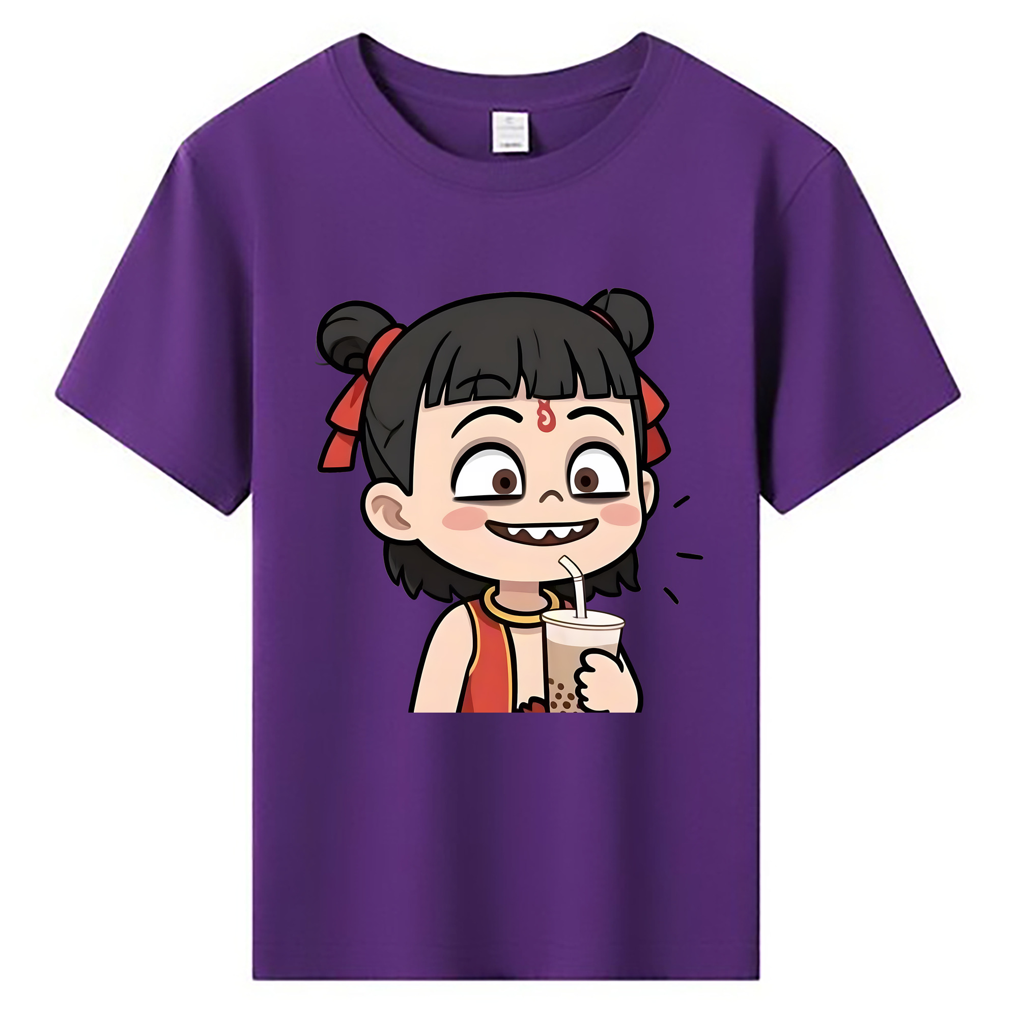 （画像用） Ne Zha 2 ナタ 魔童の大暴れ 綿100％キッズTシャツ（フロントプリント）