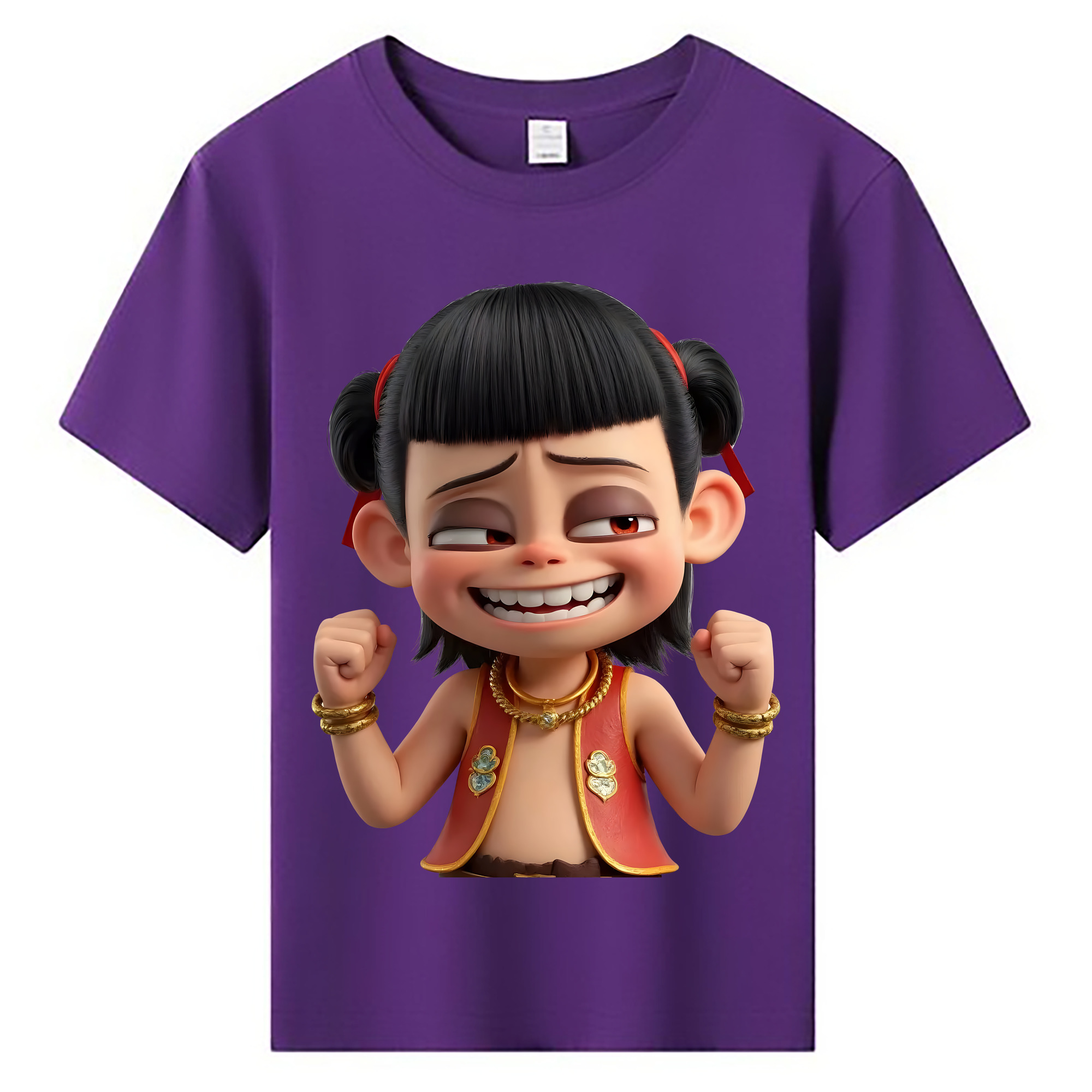 （画像用） Ne Zha 2 ナタ 魔童の大暴れ 綿100％キッズTシャツ（フロントプリント）