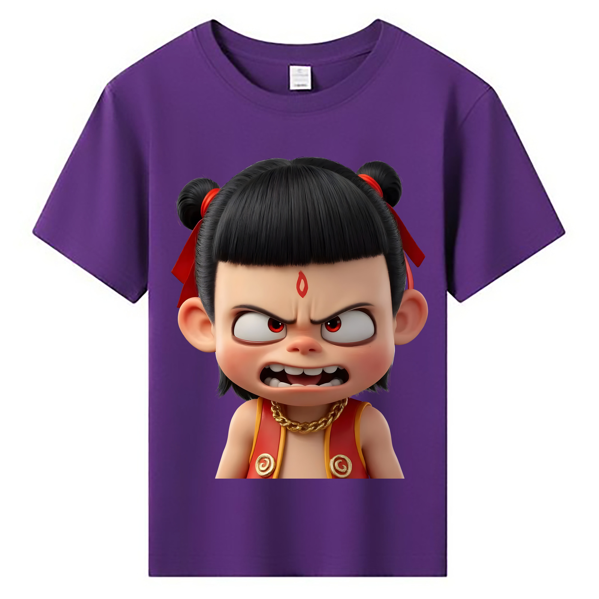 （画像用） Ne Zha 2 ナタ 魔童の大暴れ 綿100％キッズTシャツ（フロントプリント）