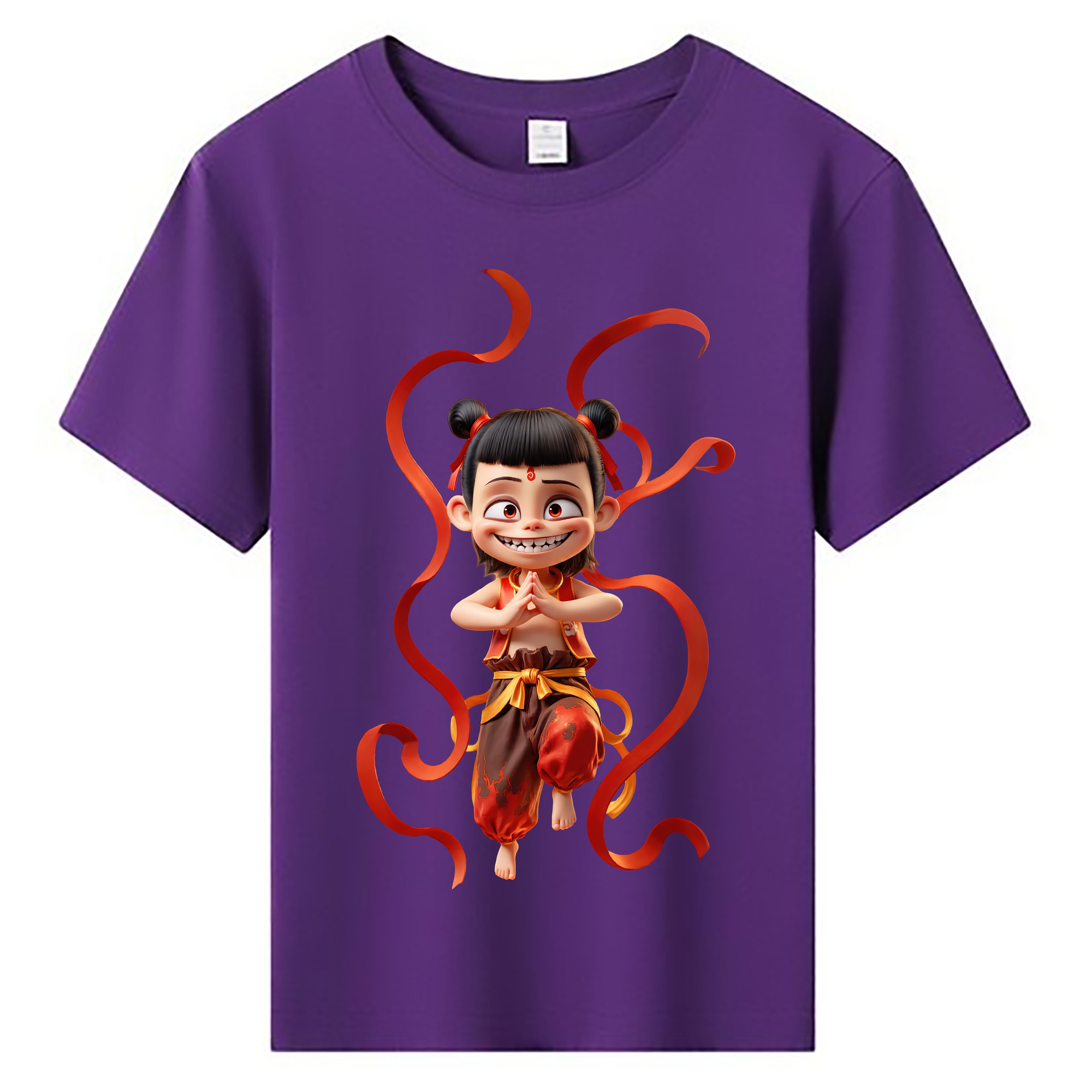 （画像用） Ne Zha 2 ナタ 魔童の大暴れ 綿100％キッズTシャツ（フロントプリント）