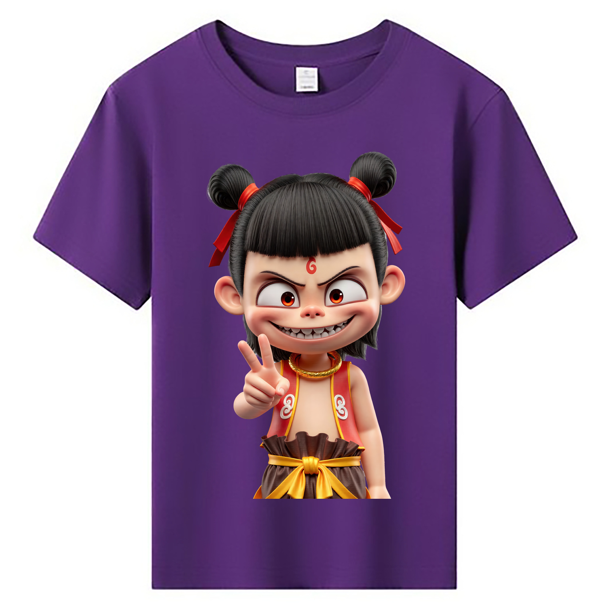 （画像用） Ne Zha 2 ナタ 魔童の大暴れ 綿100％キッズTシャツ（フロントプリント）
