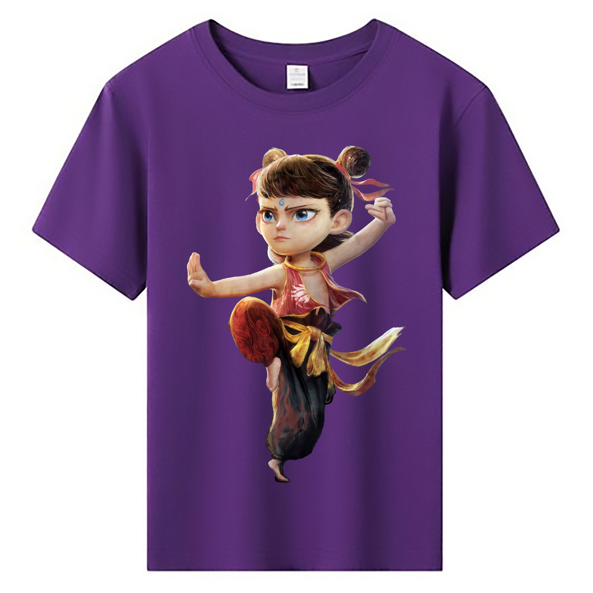 （画像用） Ne Zha 2 ナタ 魔童の大暴れ 綿100％キッズTシャツ（フロントプリント）