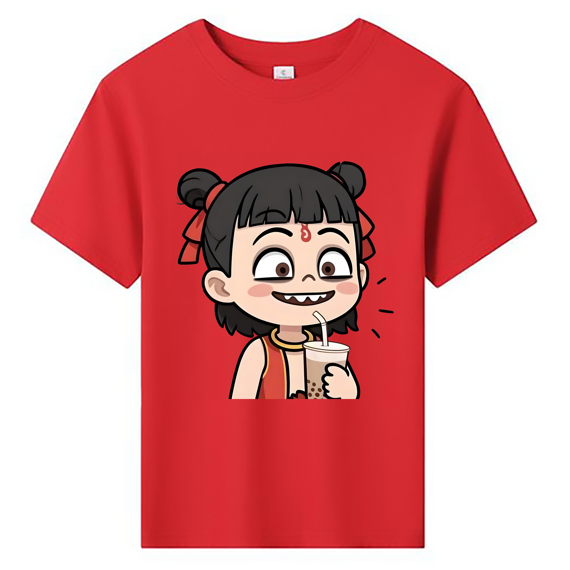（画像用） Ne Zha 2 ナタ 魔童の大暴れ 綿100％キッズTシャツ（フロントプリント）