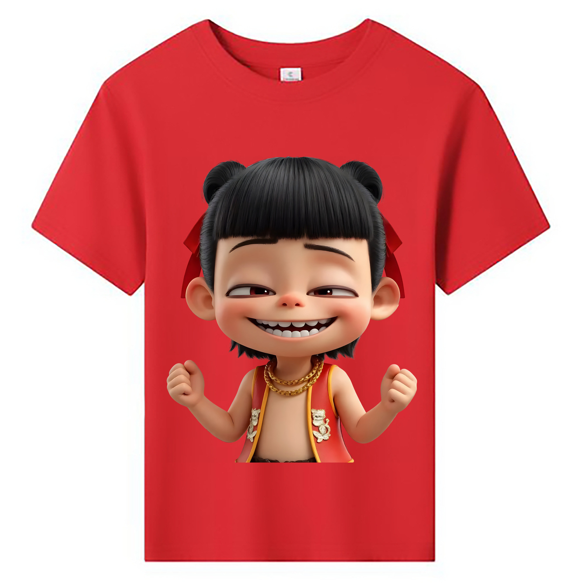 （画像用） Ne Zha 2 ナタ 魔童の大暴れ 綿100％キッズTシャツ（フロントプリント）