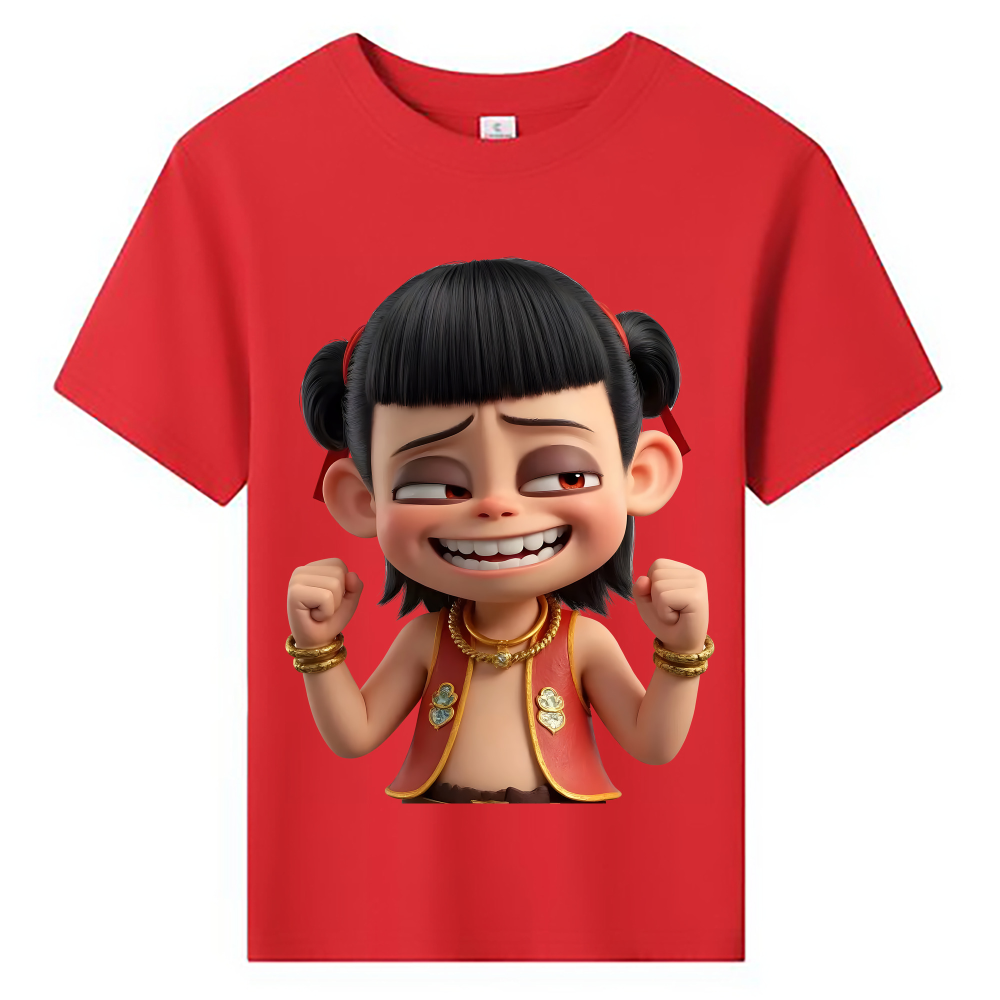 （画像用） Ne Zha 2 ナタ 魔童の大暴れ 綿100％キッズTシャツ（フロントプリント）