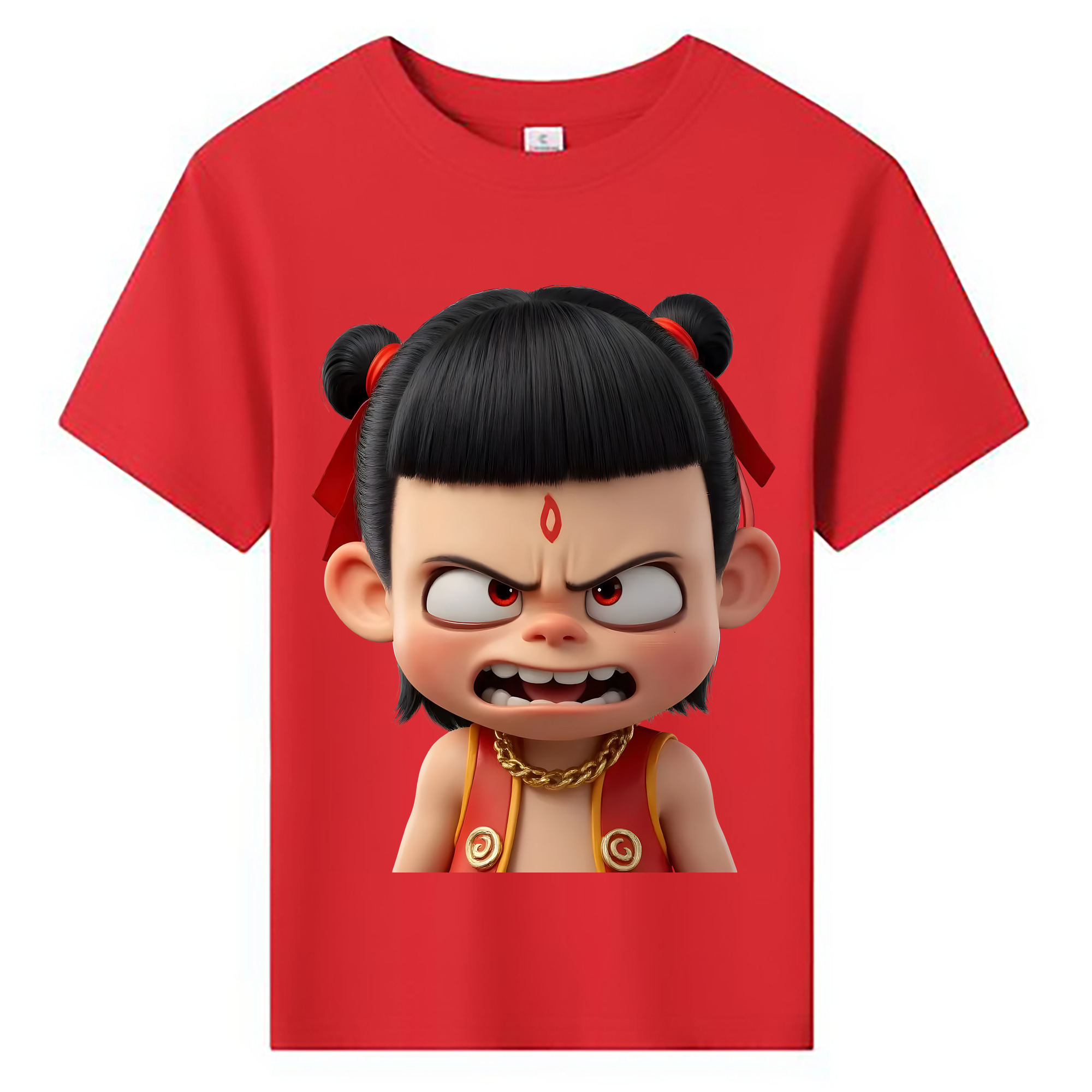（画像用） Ne Zha 2 ナタ 魔童の大暴れ 綿100％キッズTシャツ（フロントプリント）