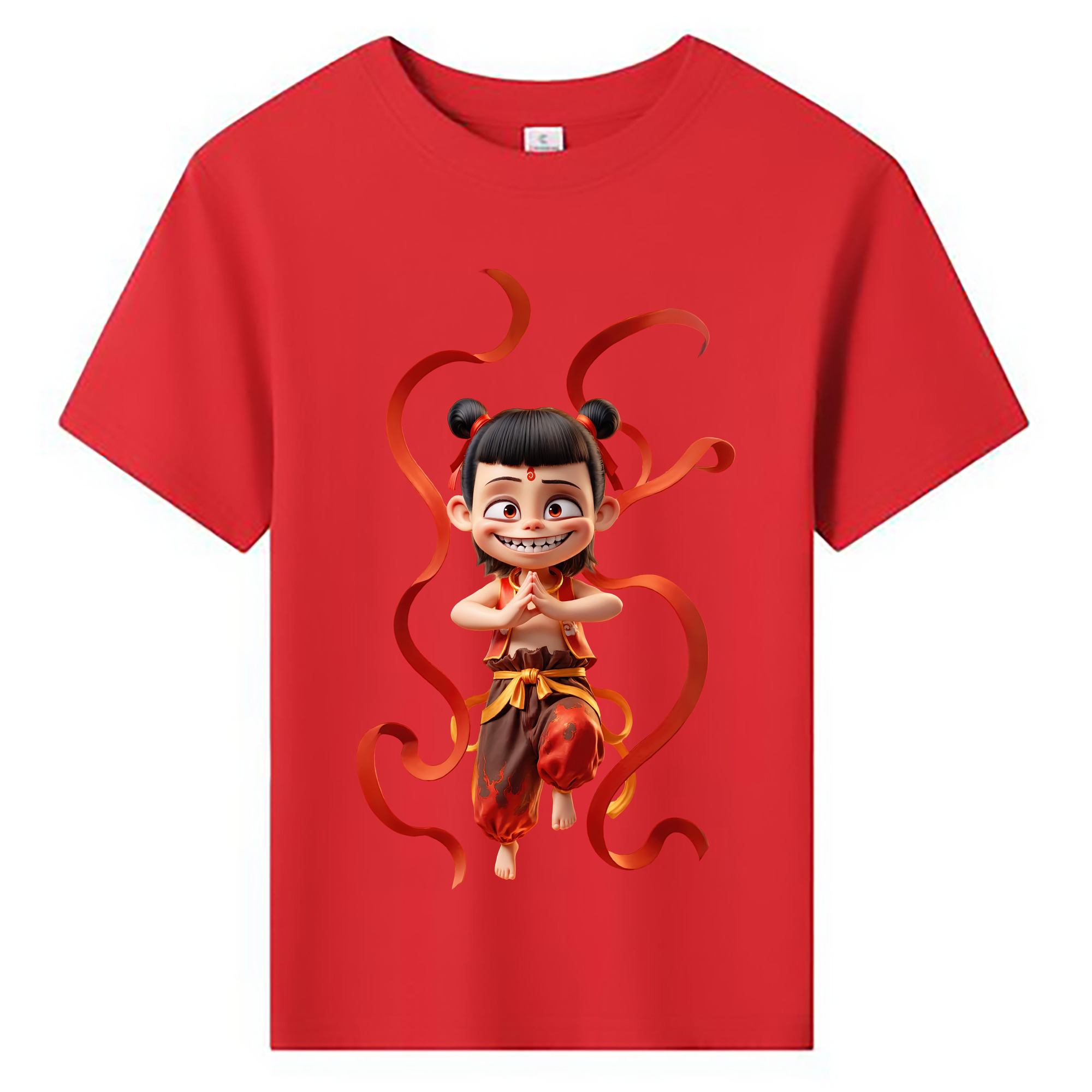 （画像用） Ne Zha 2 ナタ 魔童の大暴れ 綿100％キッズTシャツ（フロントプリント）