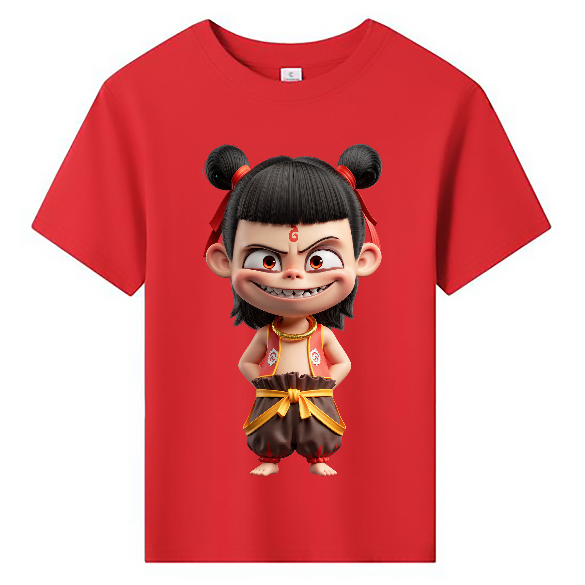 （画像用） Ne Zha 2 ナタ 魔童の大暴れ 綿100％キッズTシャツ（フロントプリント）