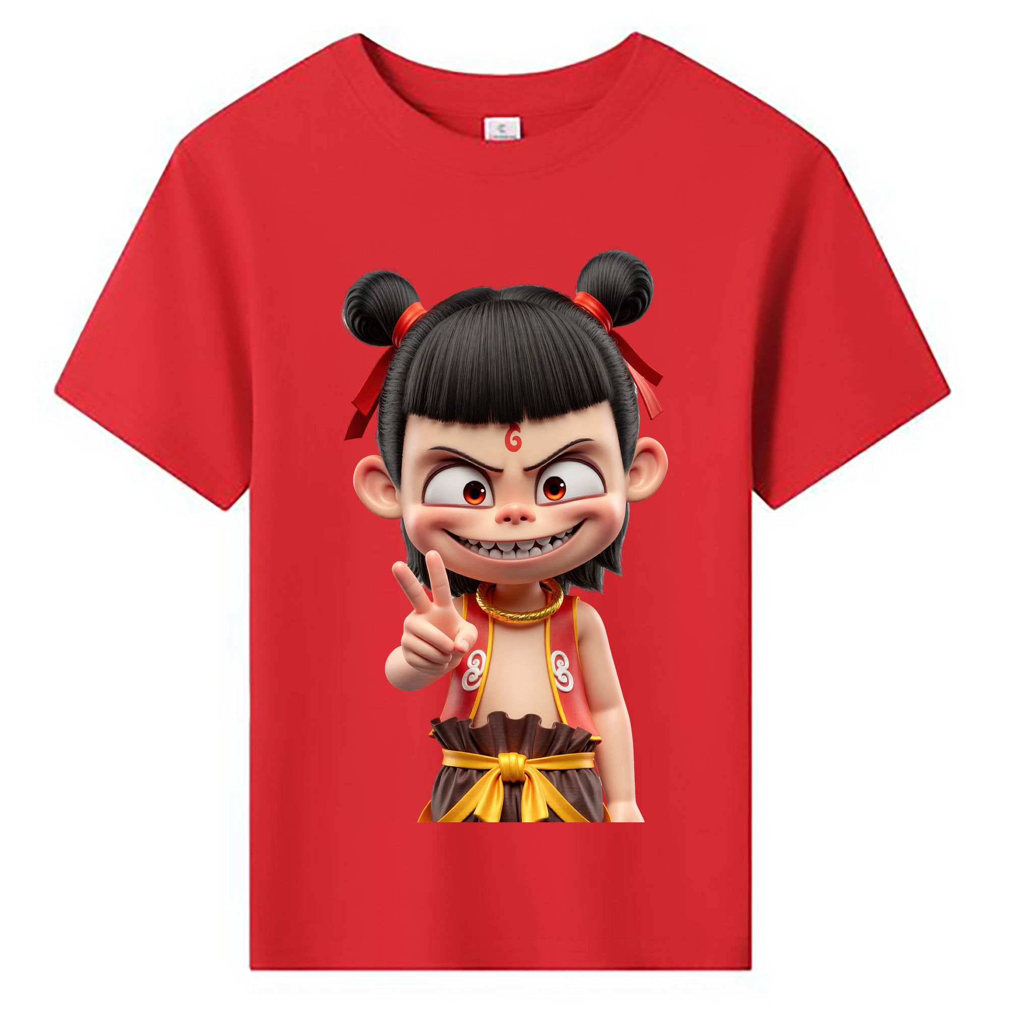 （画像用） Ne Zha 2 ナタ 魔童の大暴れ 綿100％キッズTシャツ（フロントプリント）