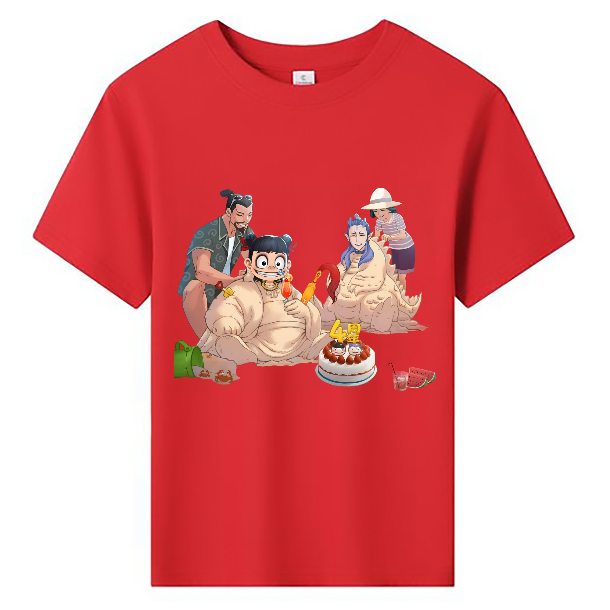 （画像用） Ne Zha 2 ナタ 魔童の大暴れ 綿100％キッズTシャツ（フロントプリント）