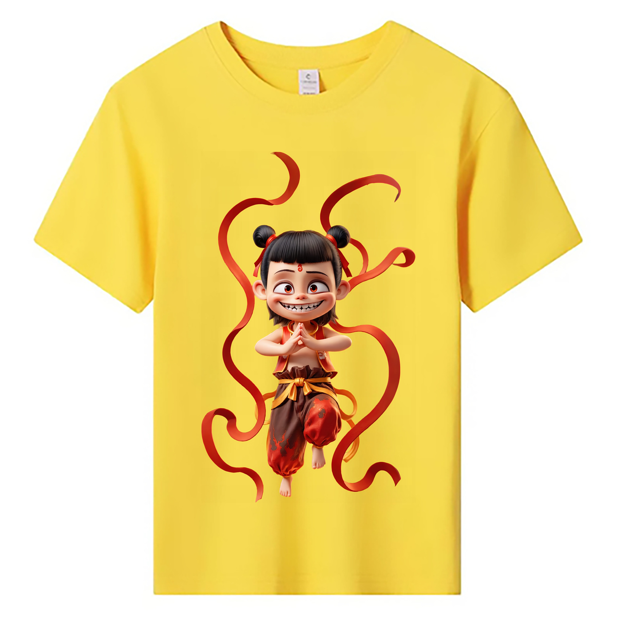 （画像用） Ne Zha 2 ナタ 魔童の大暴れ 綿100％キッズTシャツ（フロントプリント）