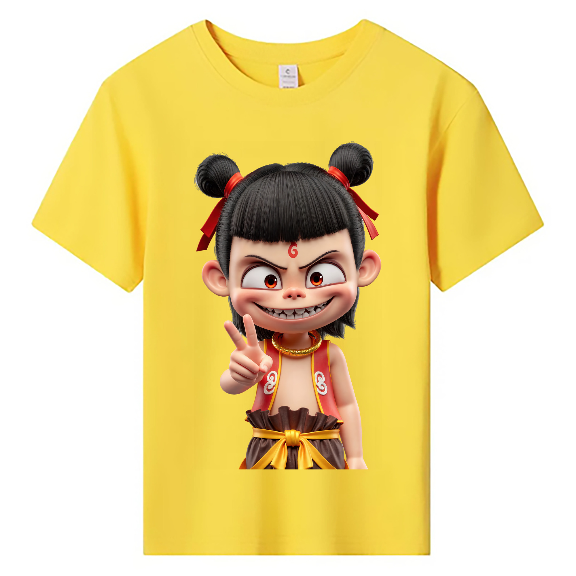 （画像用） Ne Zha 2 ナタ 魔童の大暴れ 綿100％キッズTシャツ（フロントプリント）